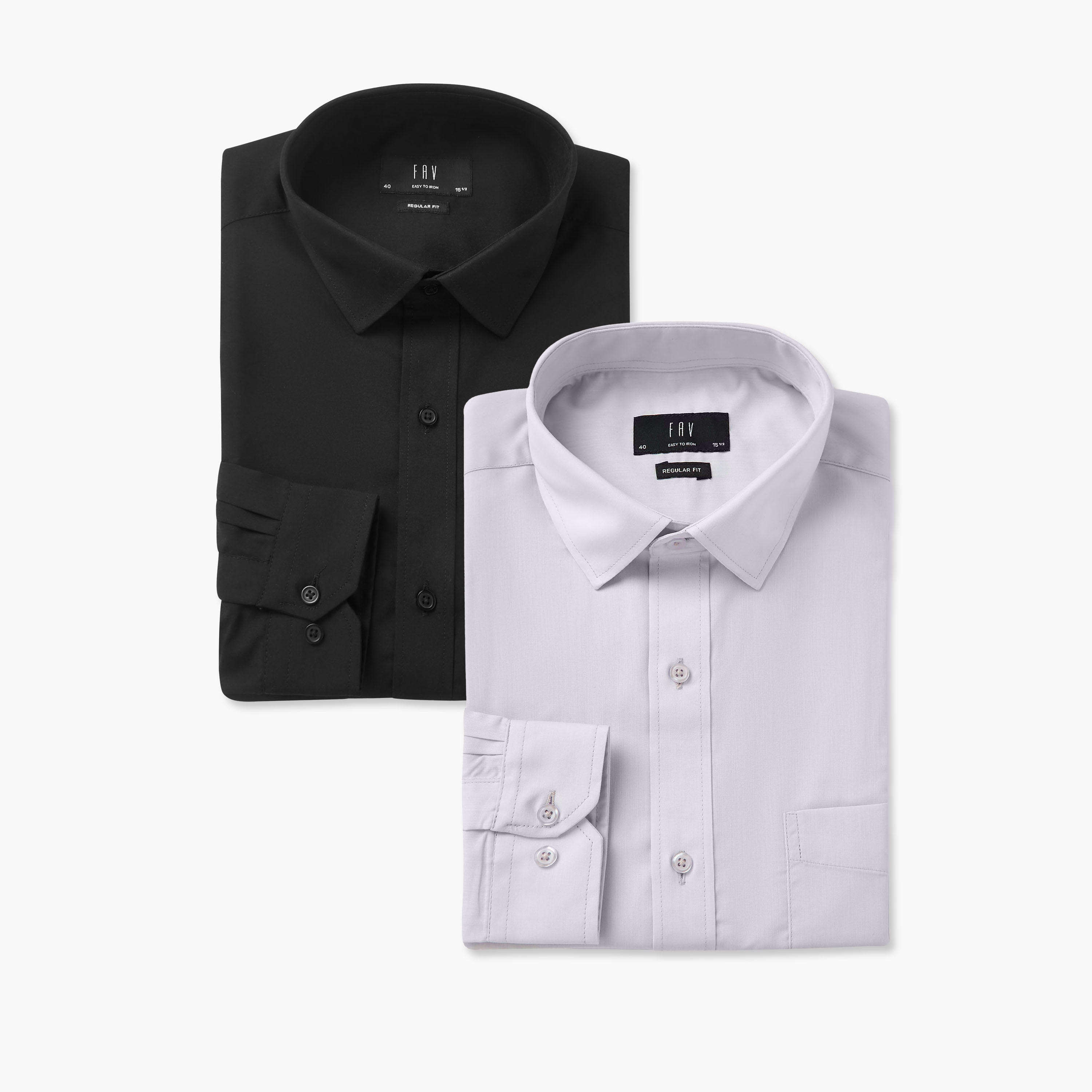 قميصان رجالي بياقة وقصة عادية وأكمام طويلة - طقم من قطعتين-men-clothing-shirts-image-1
