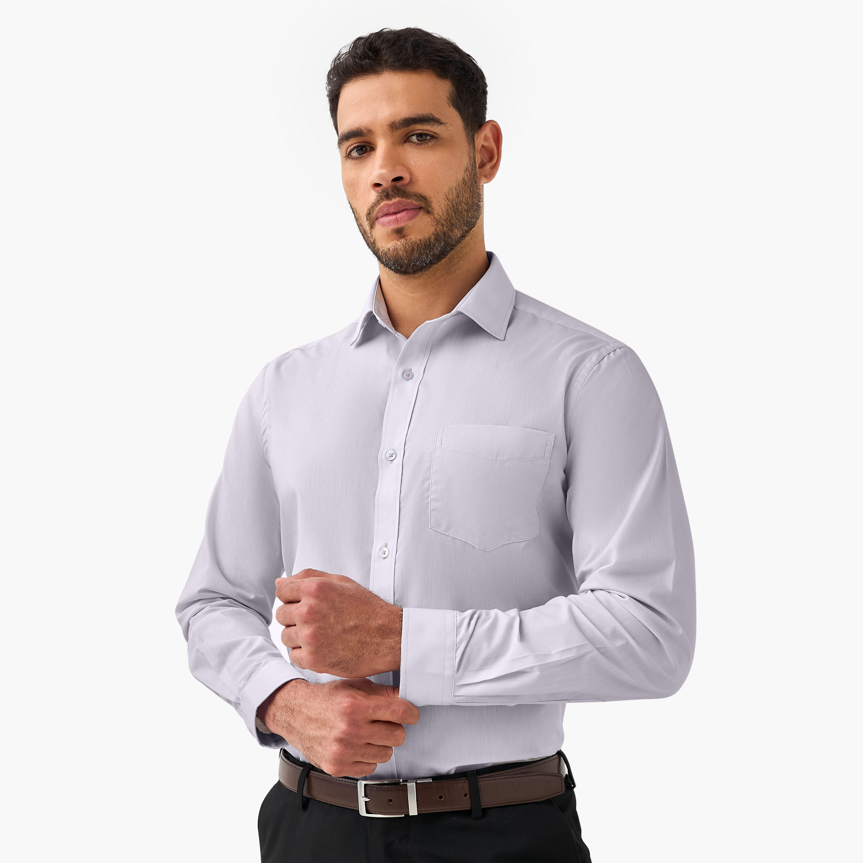 قميصان رجالي بياقة وقصة عادية وأكمام طويلة - طقم من قطعتين-men-clothing-shirts-image-5
