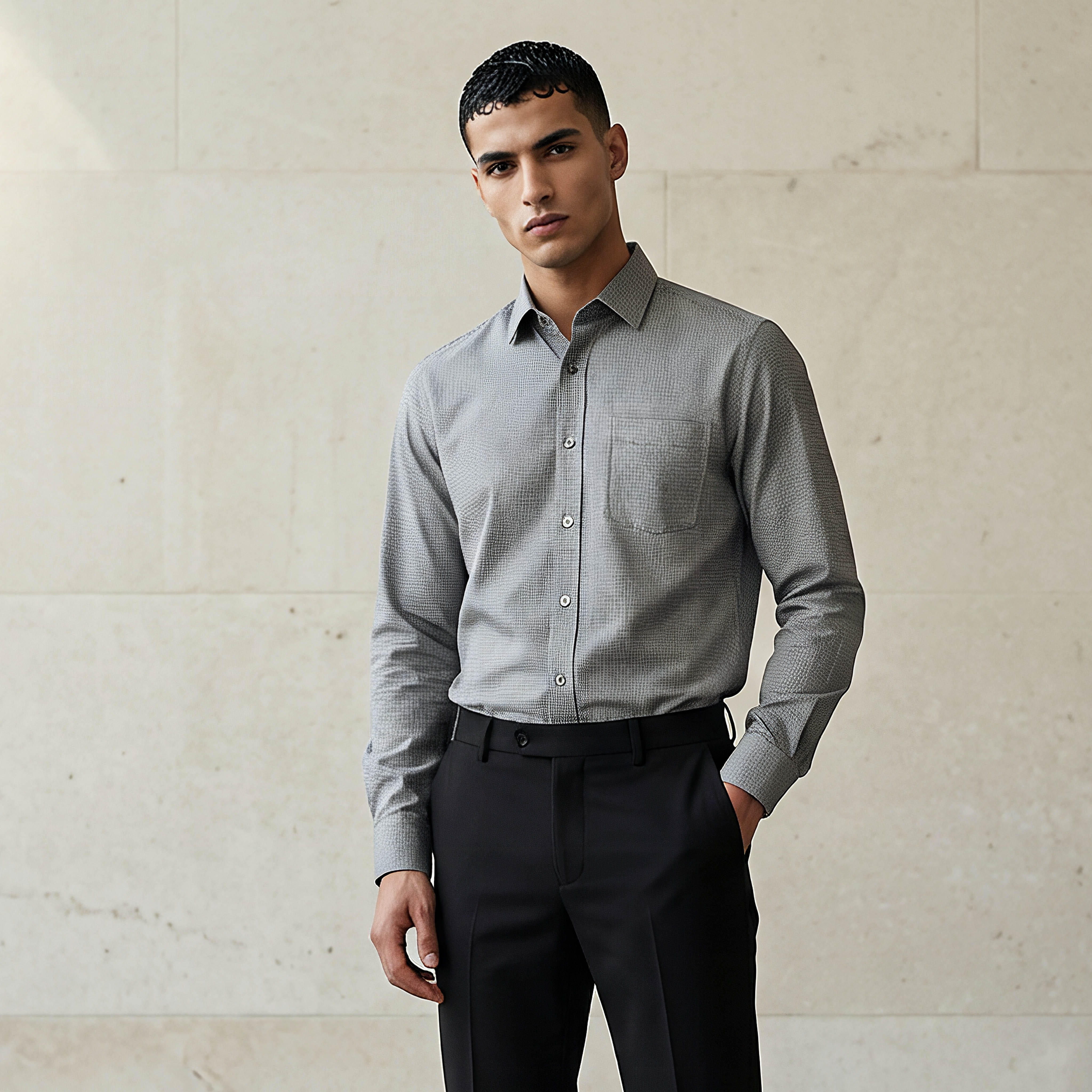 قميص رجالي بارز الملمس بأكمام طويلة وياقة وقصة ضيقة-men-clothing-shirts-image-1