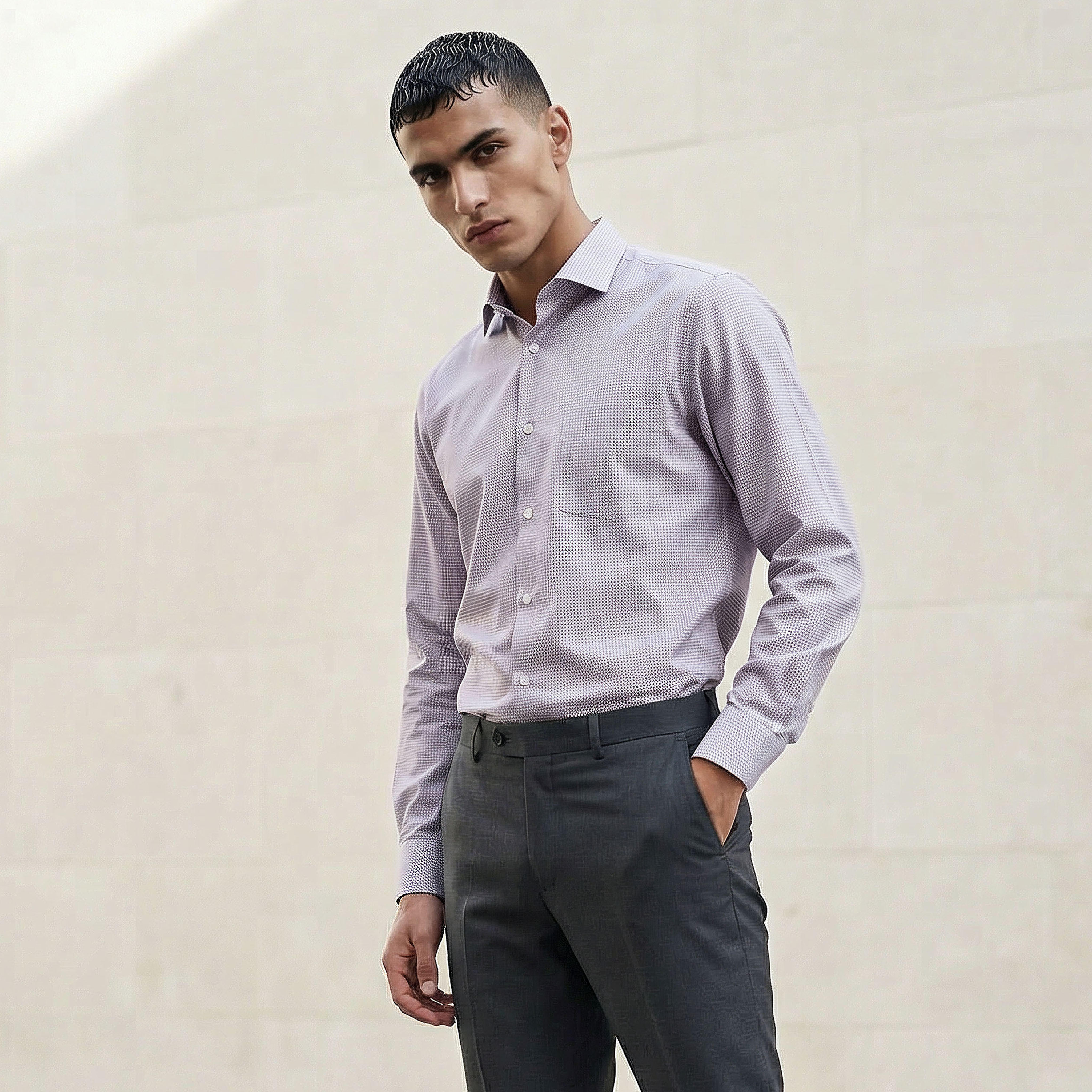 Men Slim Fit Collared Textured Long Sleeve Shirt-men-clothing-shirts-image-1