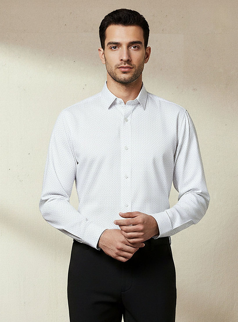 Men Slim Fit Collared Self Textured Printed Long Sleeves Shirt-men-clothing-shirts-image-1