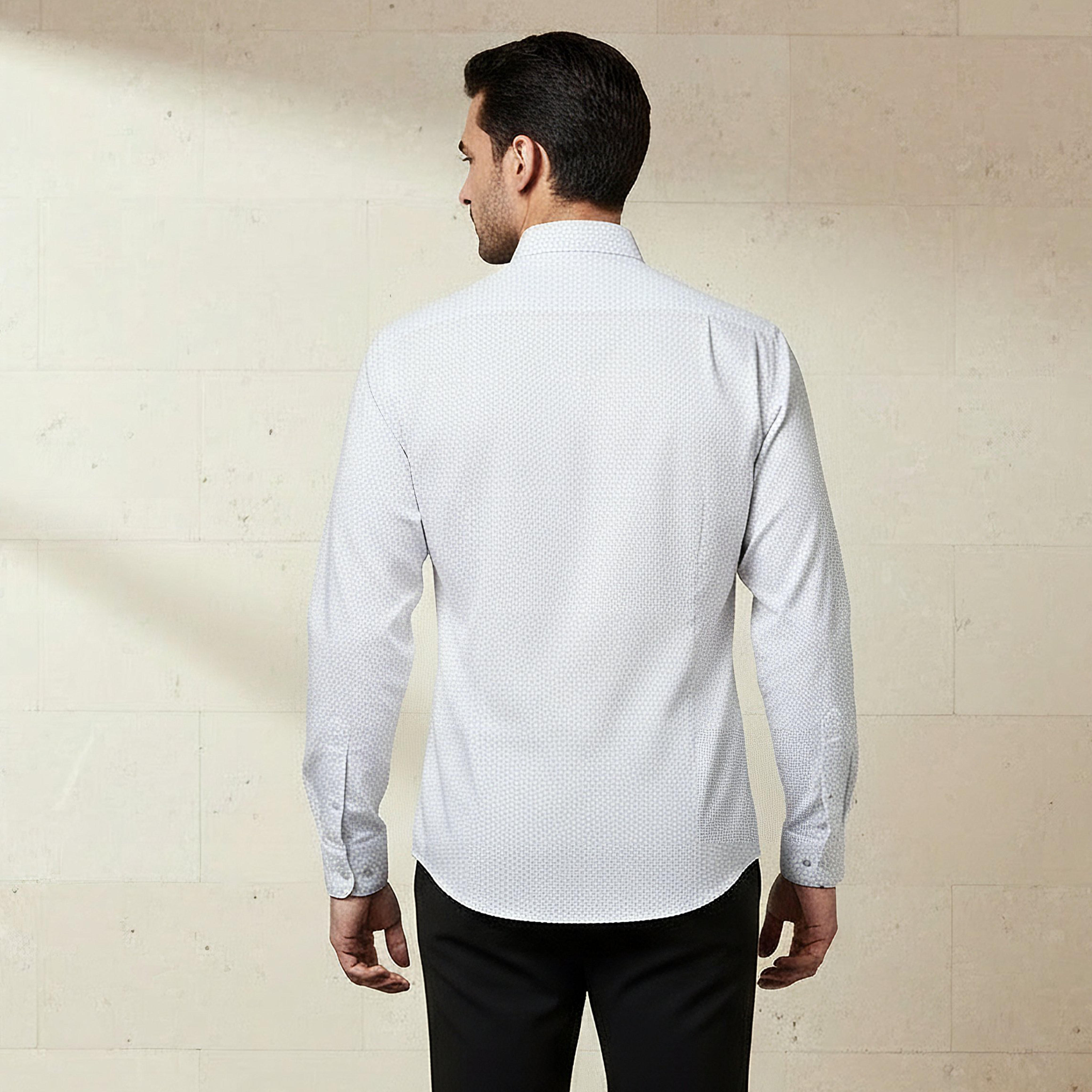 Men Slim Fit Collared Self Textured Printed Long Sleeves Shirt-men-clothing-shirts-image-3