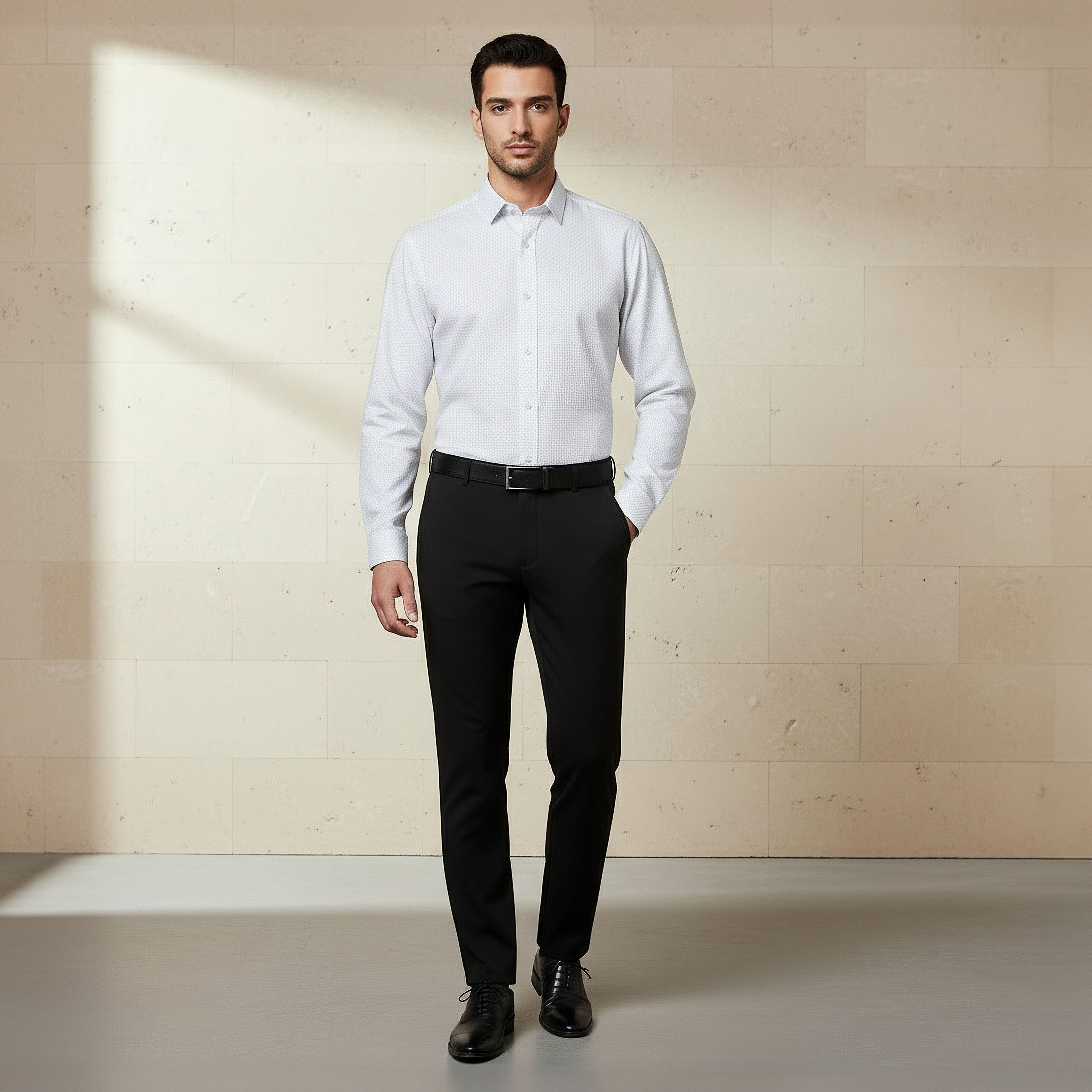 Men Slim Fit Collared Self Textured Printed Long Sleeves Shirt-men-clothing-shirts-image-4