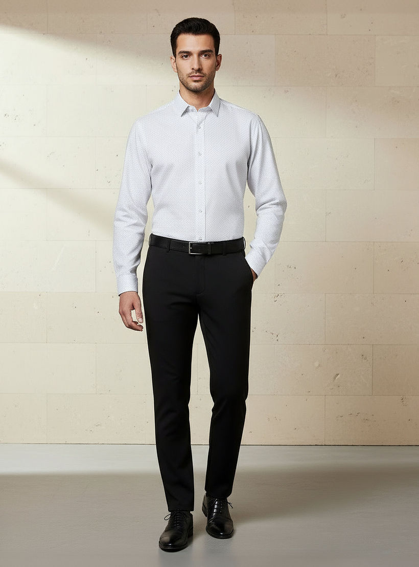 Men Slim Fit Collared Self Textured Printed Long Sleeves Shirt-men-clothing-shirts-image-4
