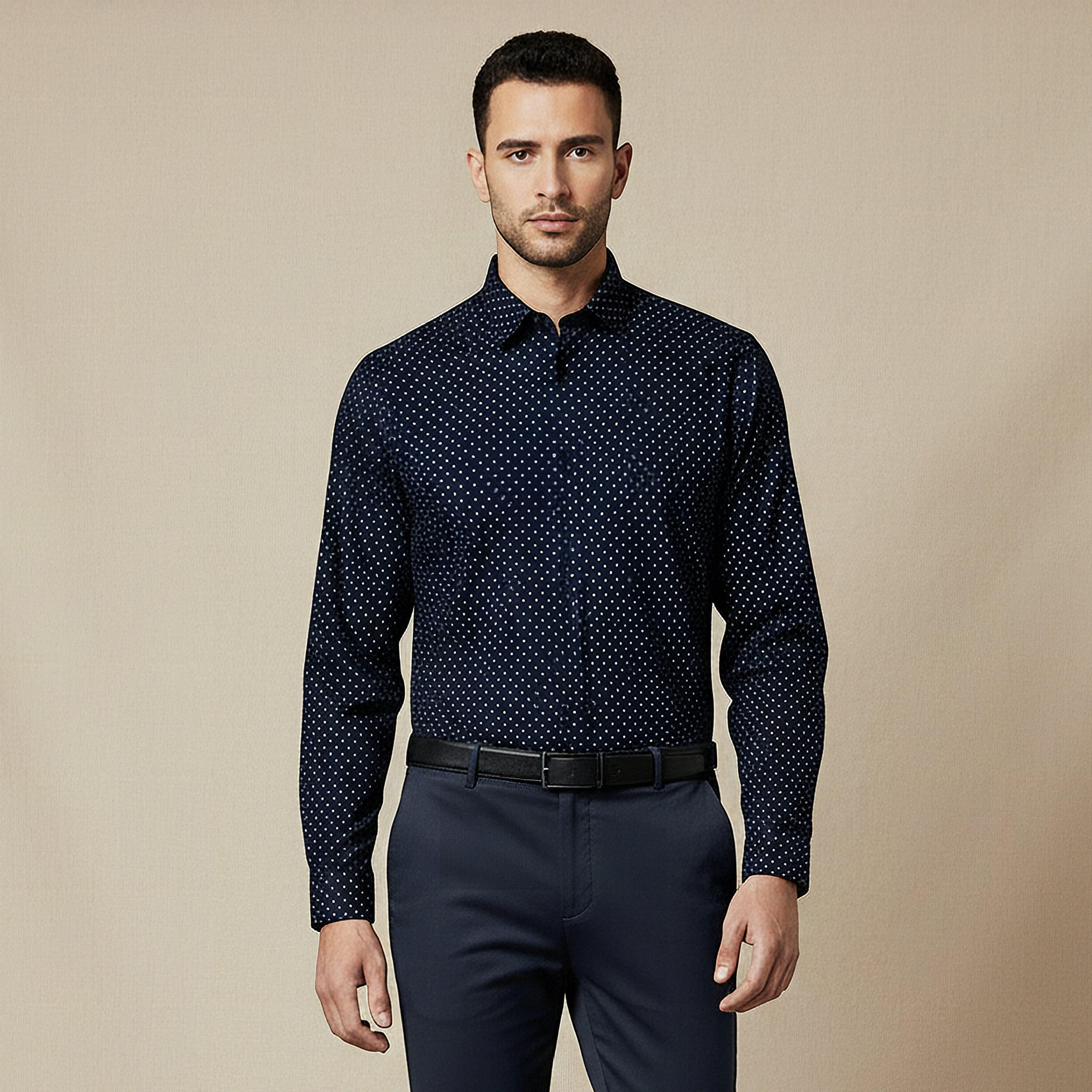 Men Slim Fit Collared Self Textured Printed Long Sleeves Shirt-men-clothing-shirts-image-1