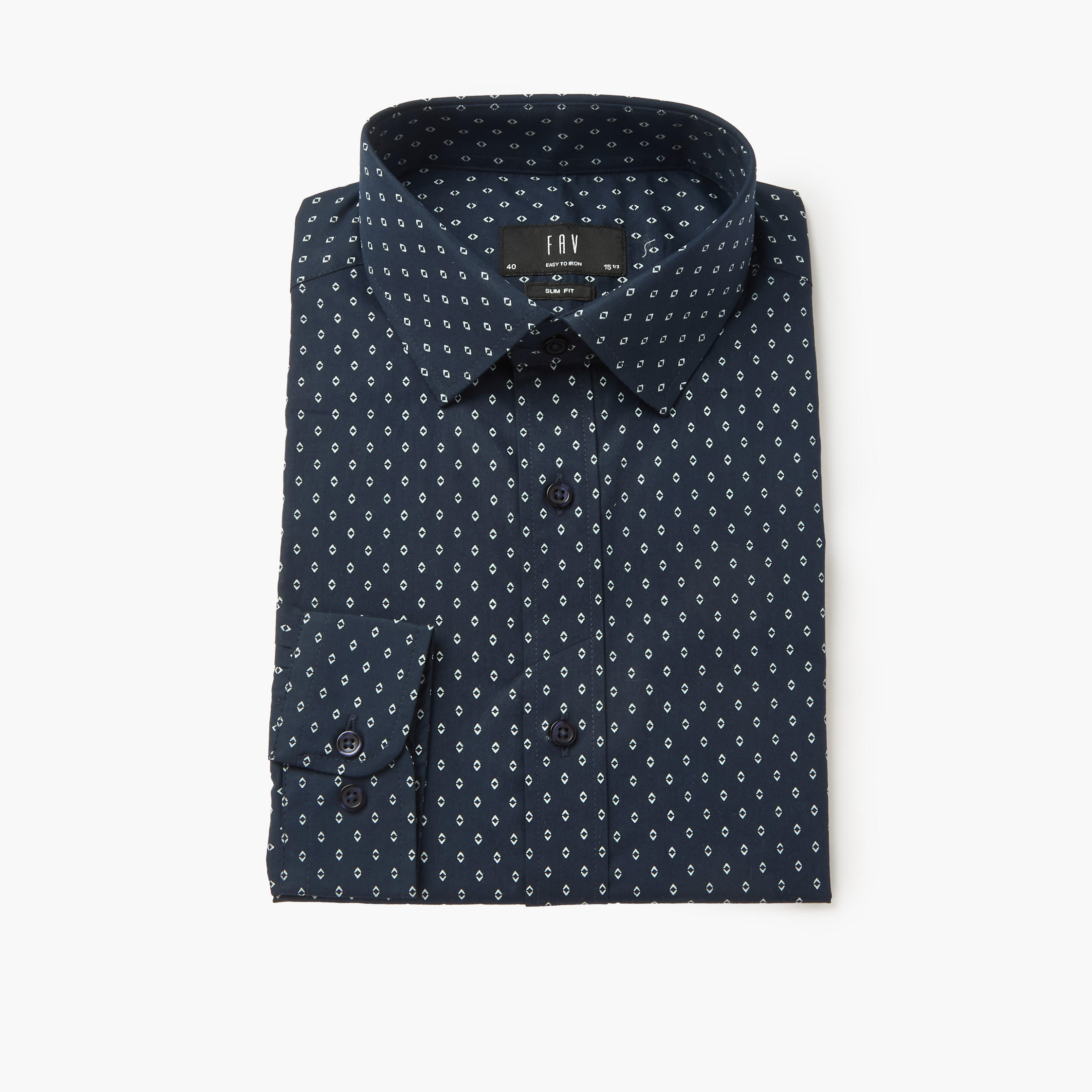 Men Slim Fit Collared Self Textured Printed Long Sleeves Shirt-men-clothing-shirts-image-5