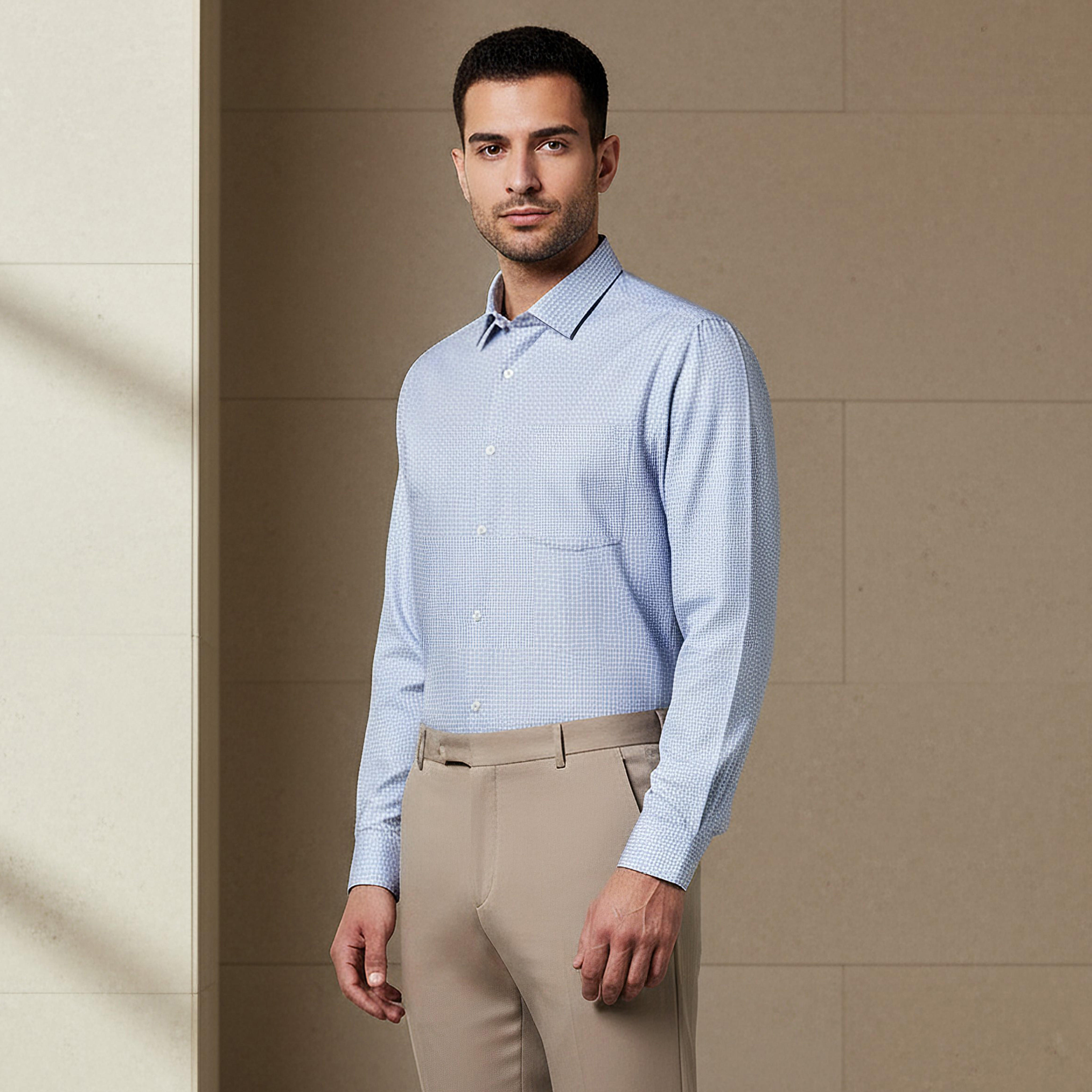 Men Slim Fit Collared Self Textured Printed Long Sleeves Shirt-men-clothing-shirts-image-1