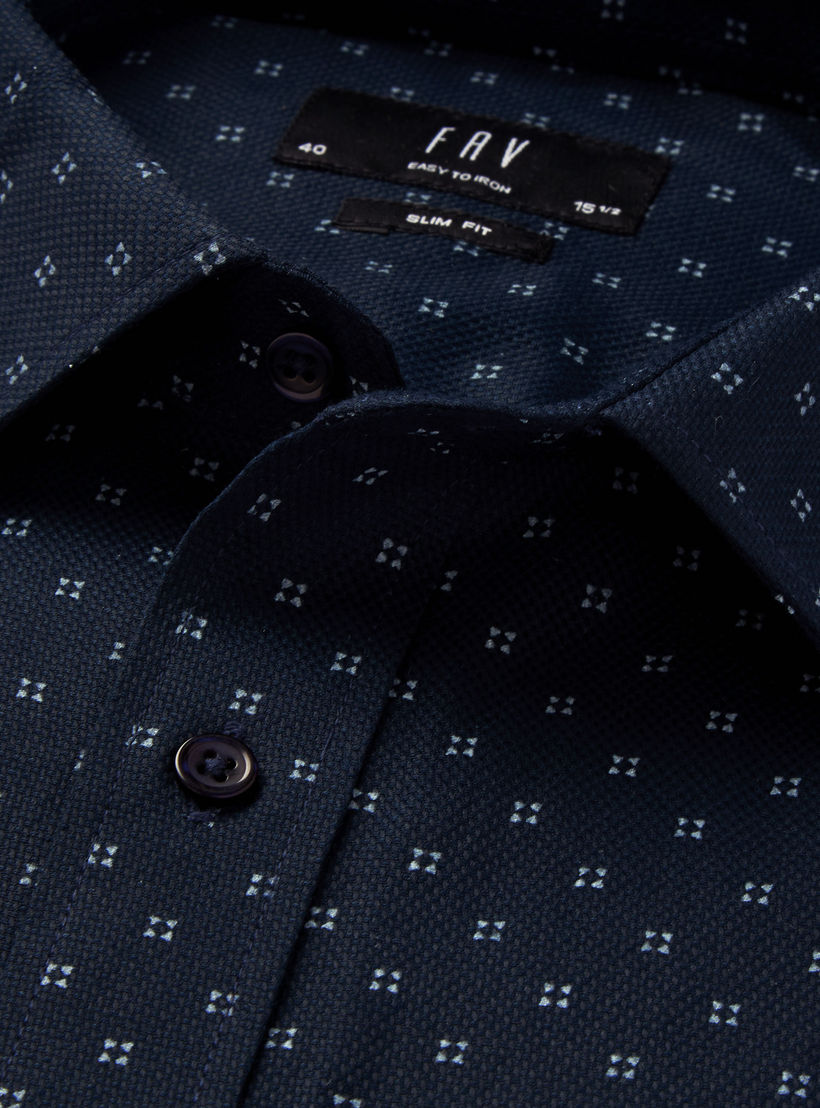 Men Slim Fit Collared Self Textured Printed Long Sleeves Shirt-men-clothing-shirts-image-2