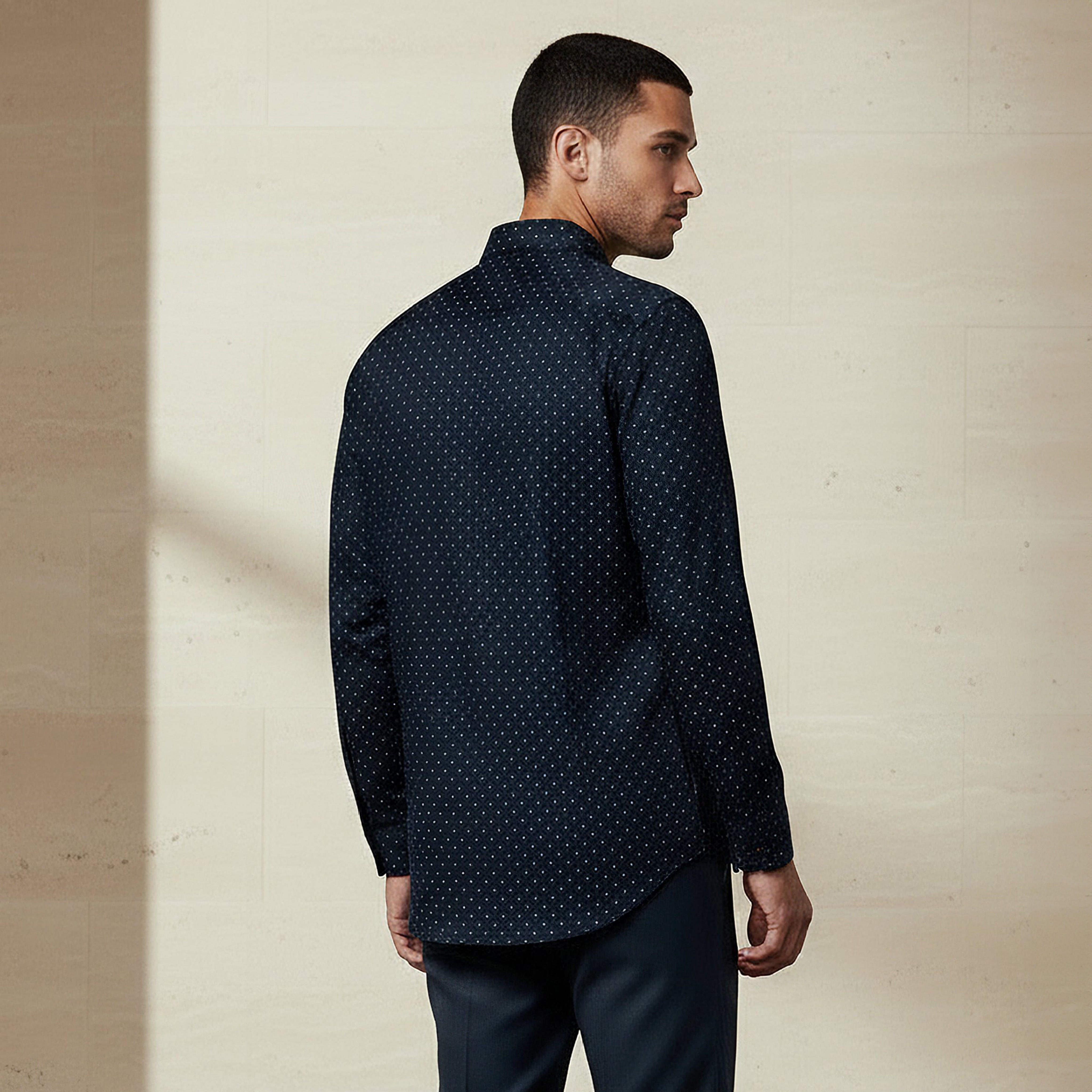 Men Slim Fit Collared Self Textured Printed Long Sleeves Shirt-men-clothing-shirts-image-3