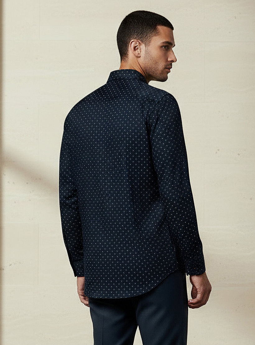 Men Slim Fit Collared Self Textured Printed Long Sleeves Shirt-men-clothing-shirts-image-3