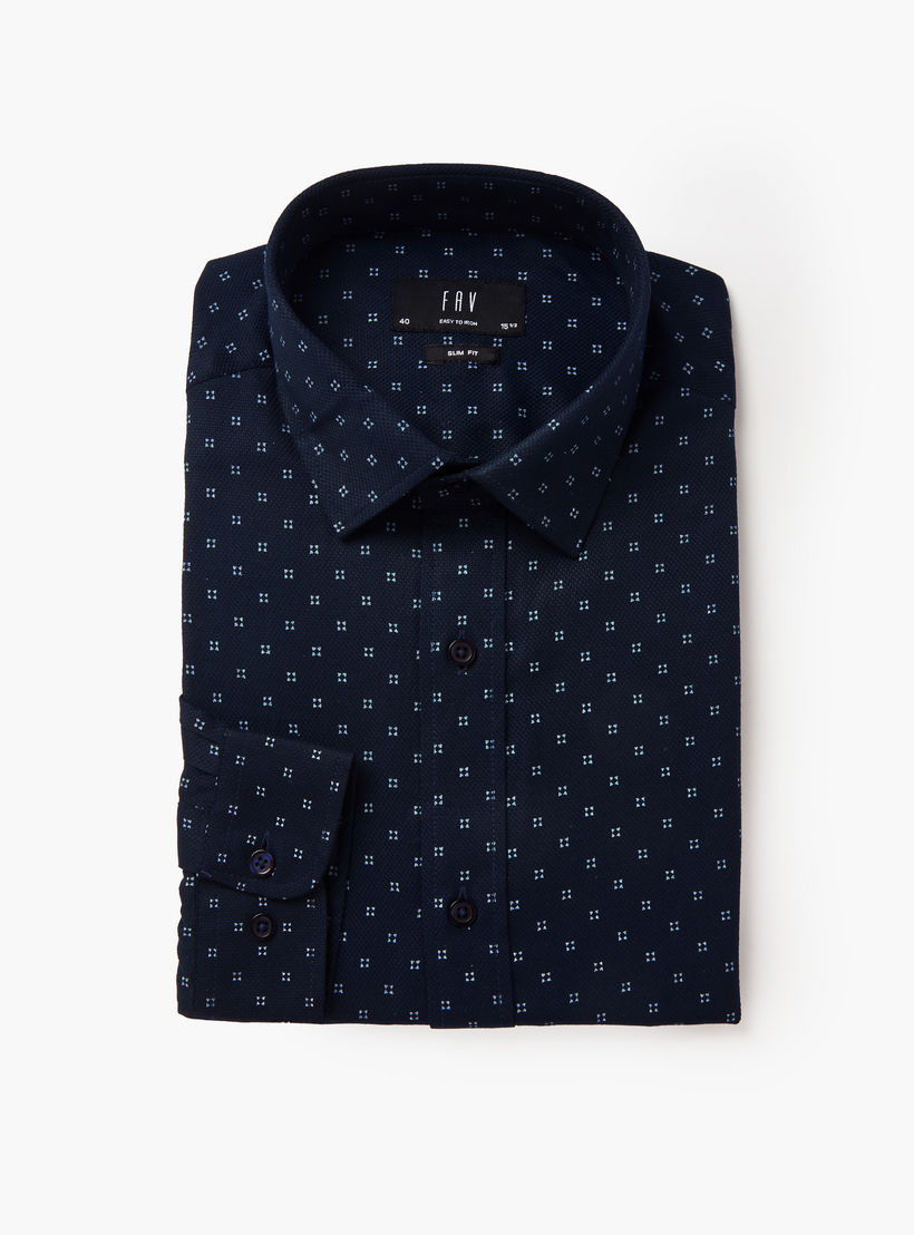Men Slim Fit Collared Self Textured Printed Long Sleeves Shirt-men-clothing-shirts-image-5