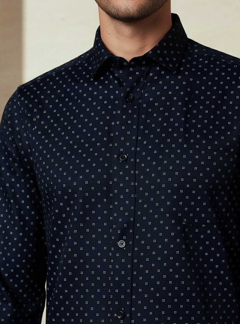 Men Slim Fit Collared Self Textured Printed Long Sleeves Shirt-men-clothing-shirts-image-6
