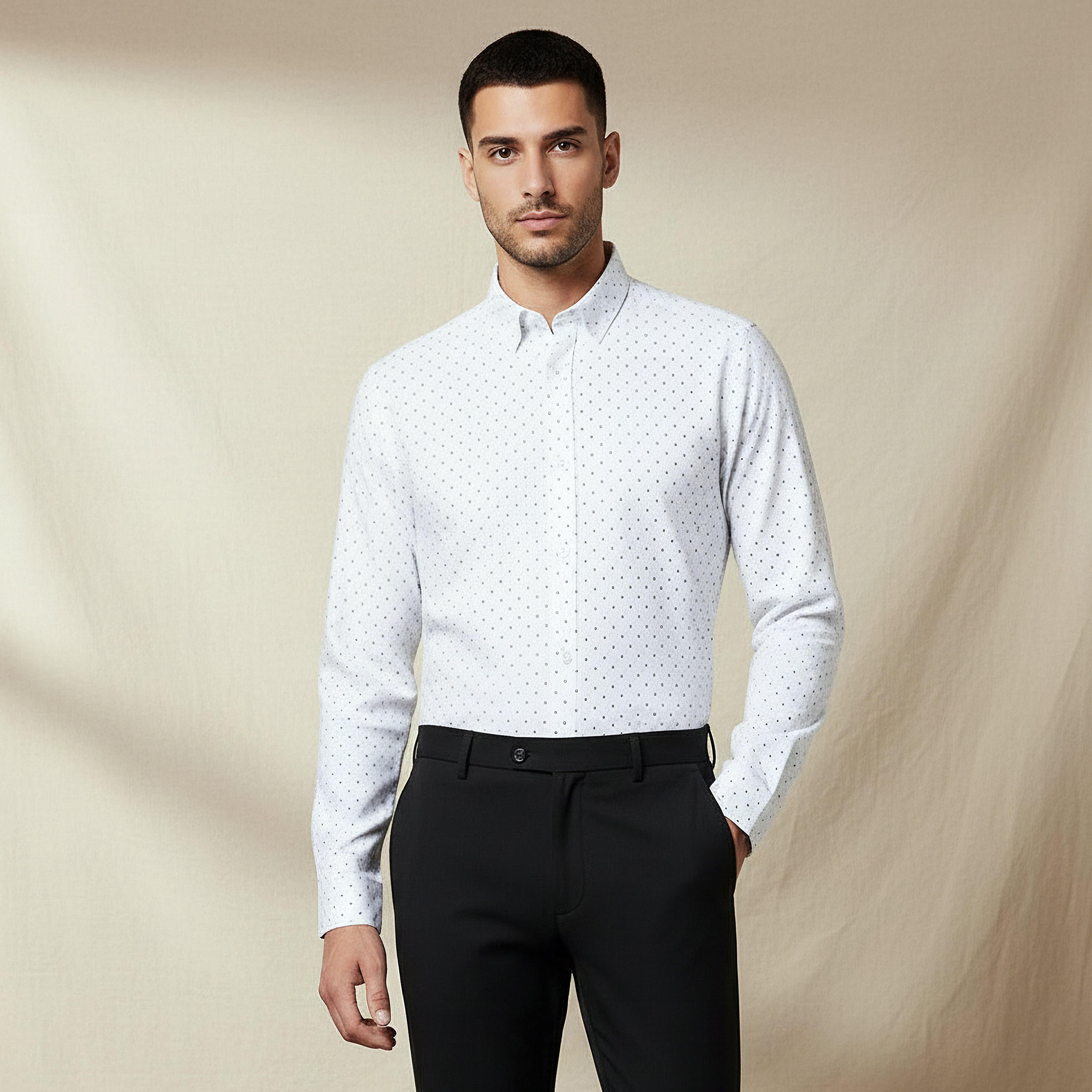 Men Slim Fit Collared Self Textured Printed Long Sleeves Shirt-men-clothing-shirts-image-1