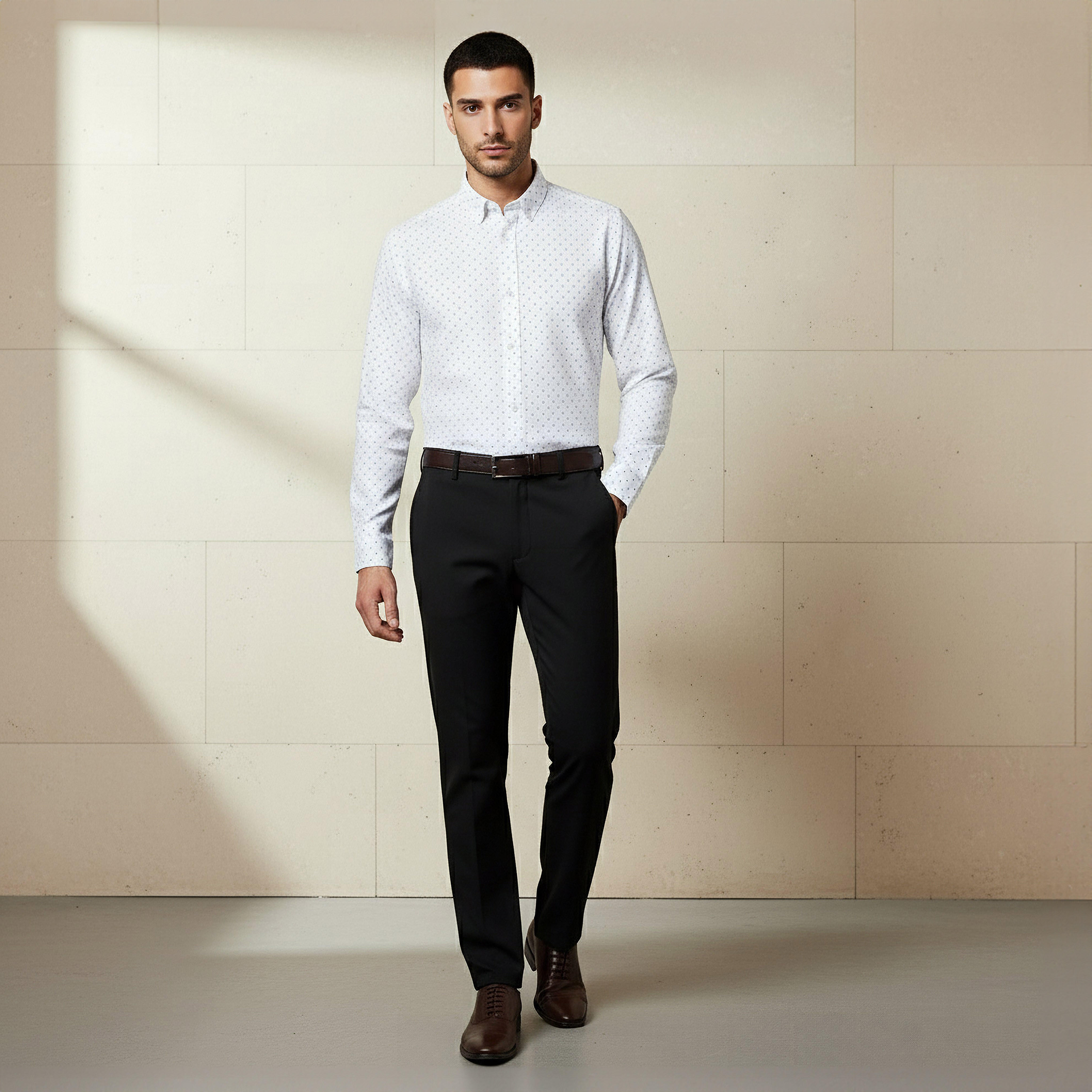 Men Slim Fit Collared Self Textured Printed Long Sleeves Shirt-men-clothing-shirts-image-4