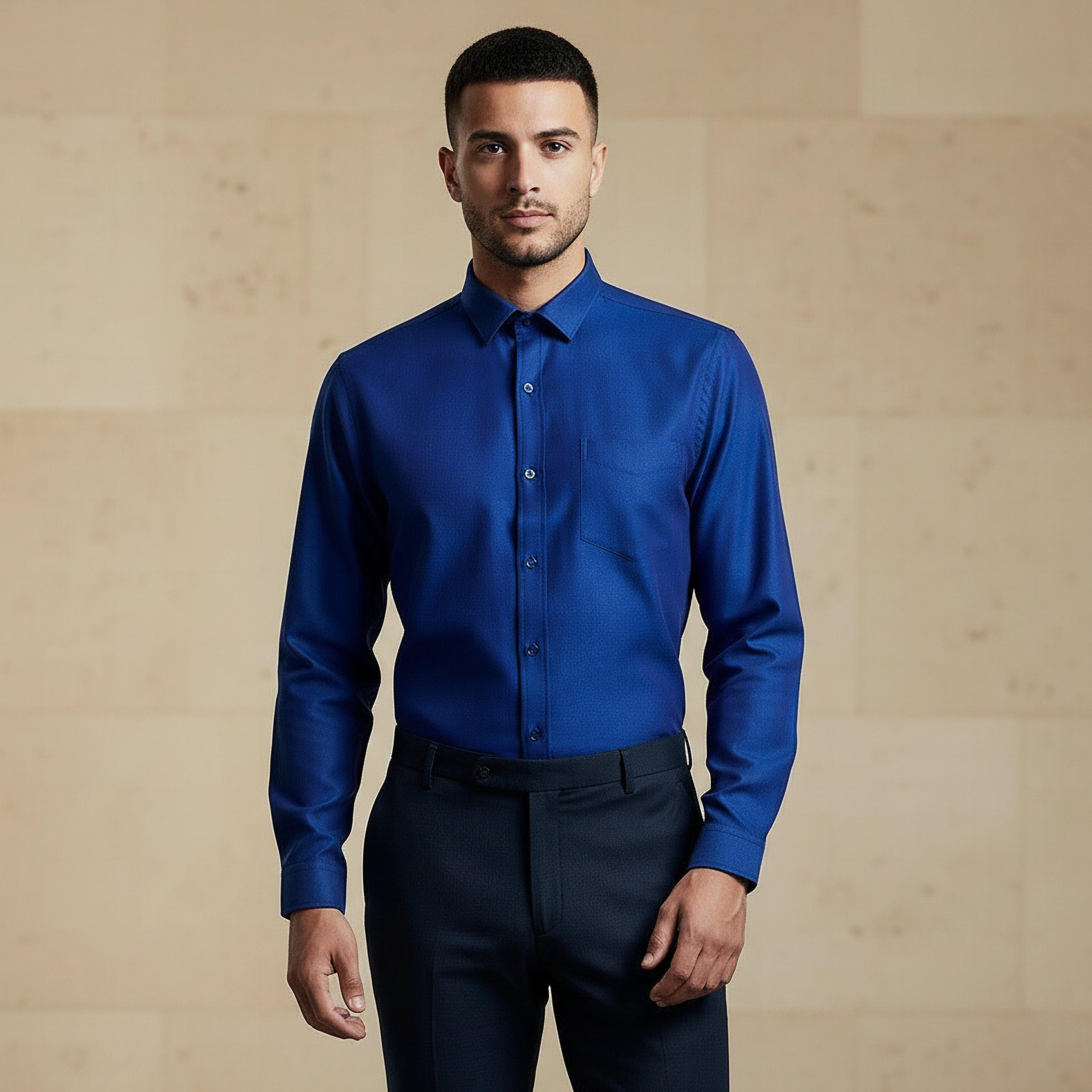Men Regular Fit Collared Self Textured Long Sleeves Shirt-men-clothing-shirts-image-1
