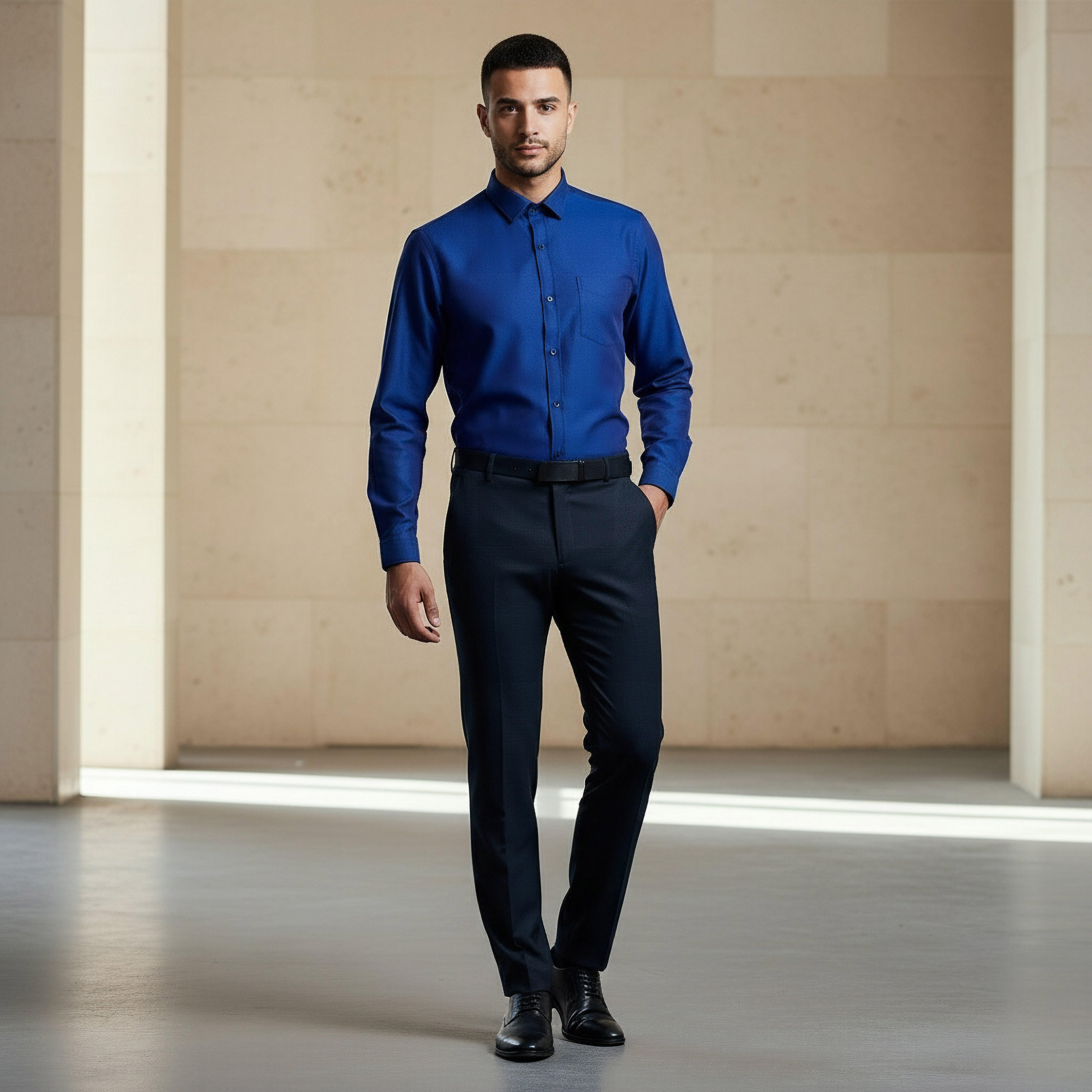 Men Regular Fit Collared Self Textured Long Sleeves Shirt-men-clothing-shirts-image-4