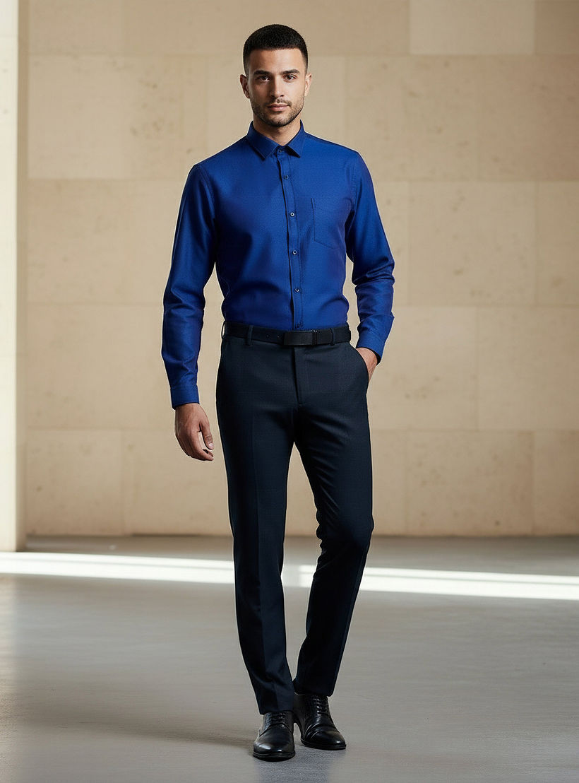 Men Regular Fit Collared Self Textured Long Sleeves Shirt-men-clothing-shirts-image-4