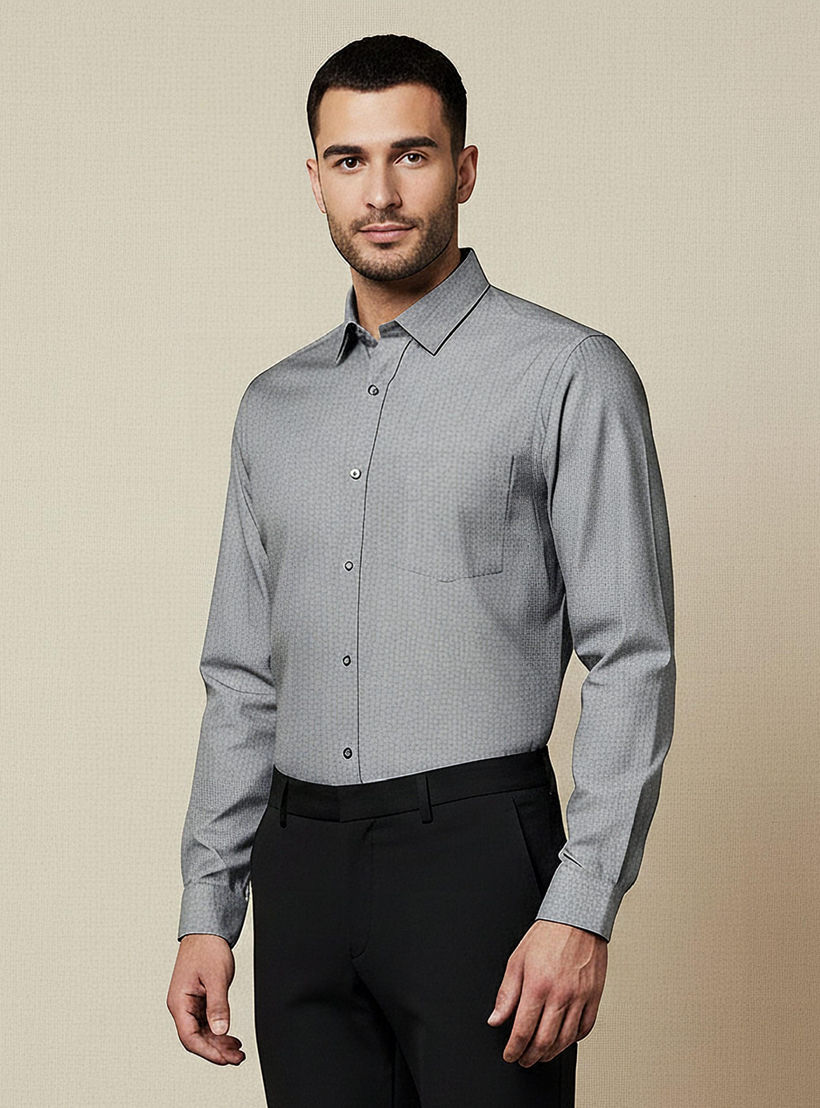 Men Slim Fit Collared Textured Long Sleeves Shirt-men-clothing-shirts-image-1