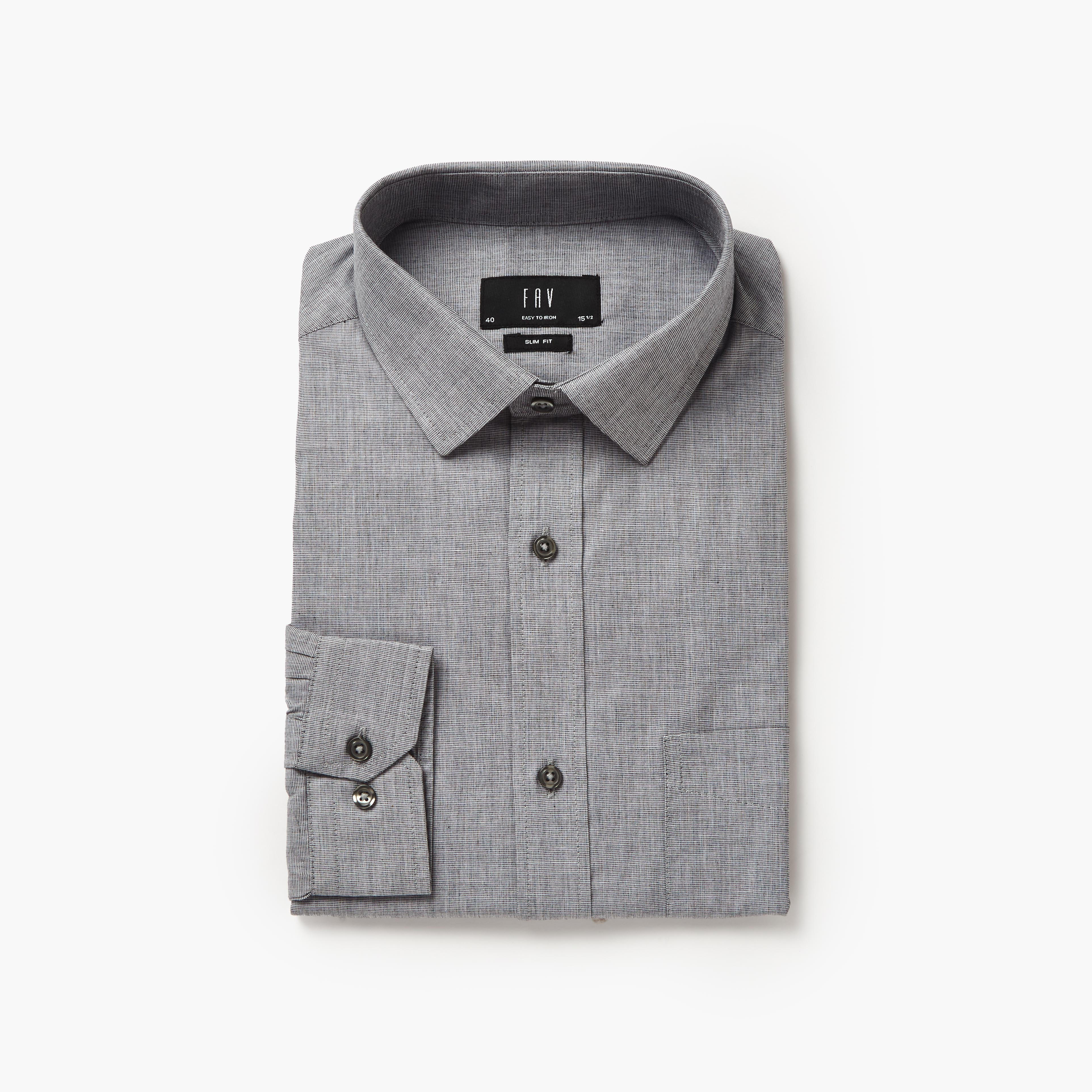 Men Slim Fit Collared Textured Long Sleeves Shirt-men-clothing-shirts-image-5