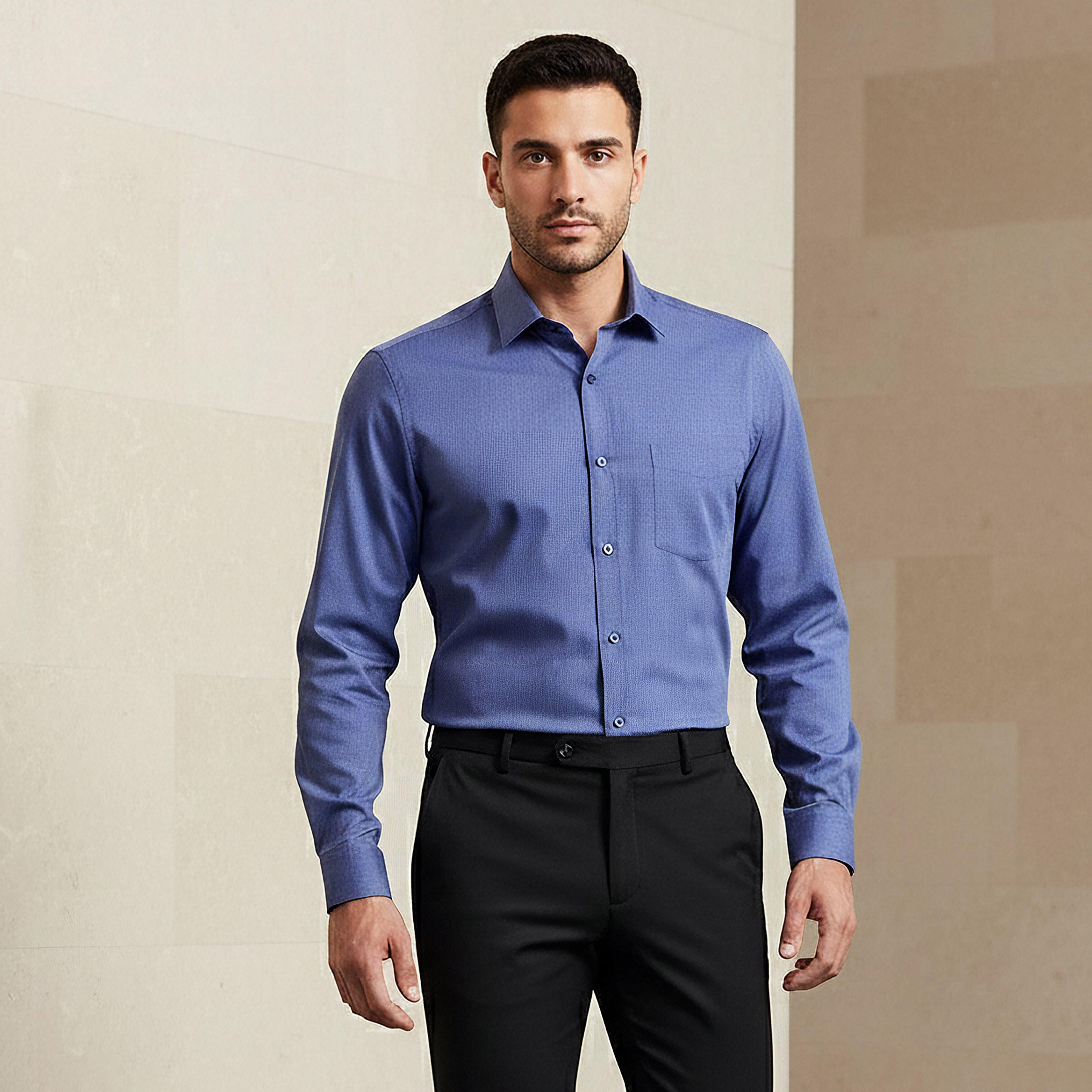 Men Slim Fit Collared Textured Long Sleeves Shirt-men-clothing-shirts-image-1