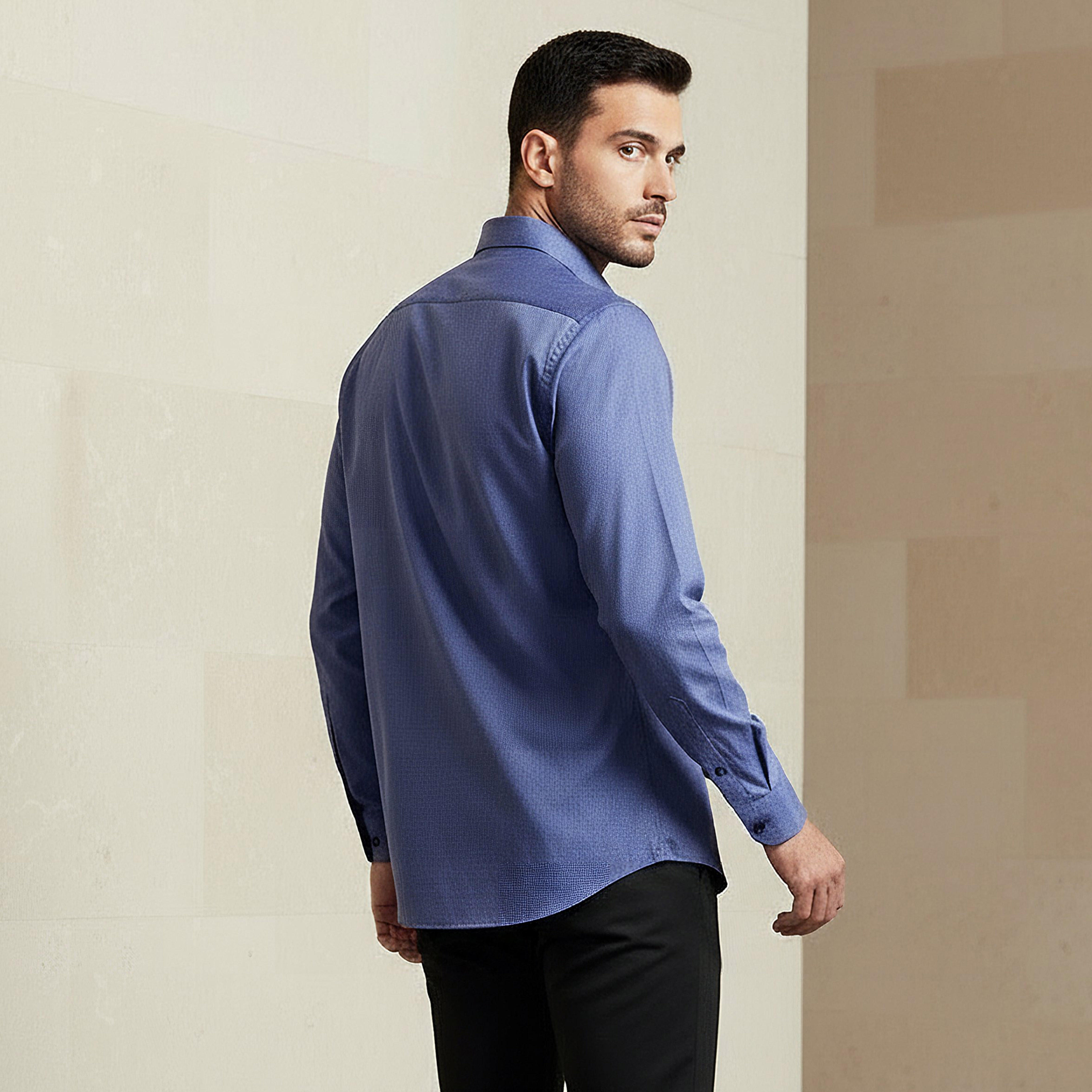 Men Slim Fit Collared Textured Long Sleeves Shirt-men-clothing-shirts-image-3