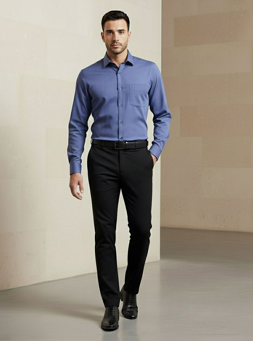 Men Slim Fit Collared Textured Long Sleeves Shirt-men-clothing-shirts-image-4