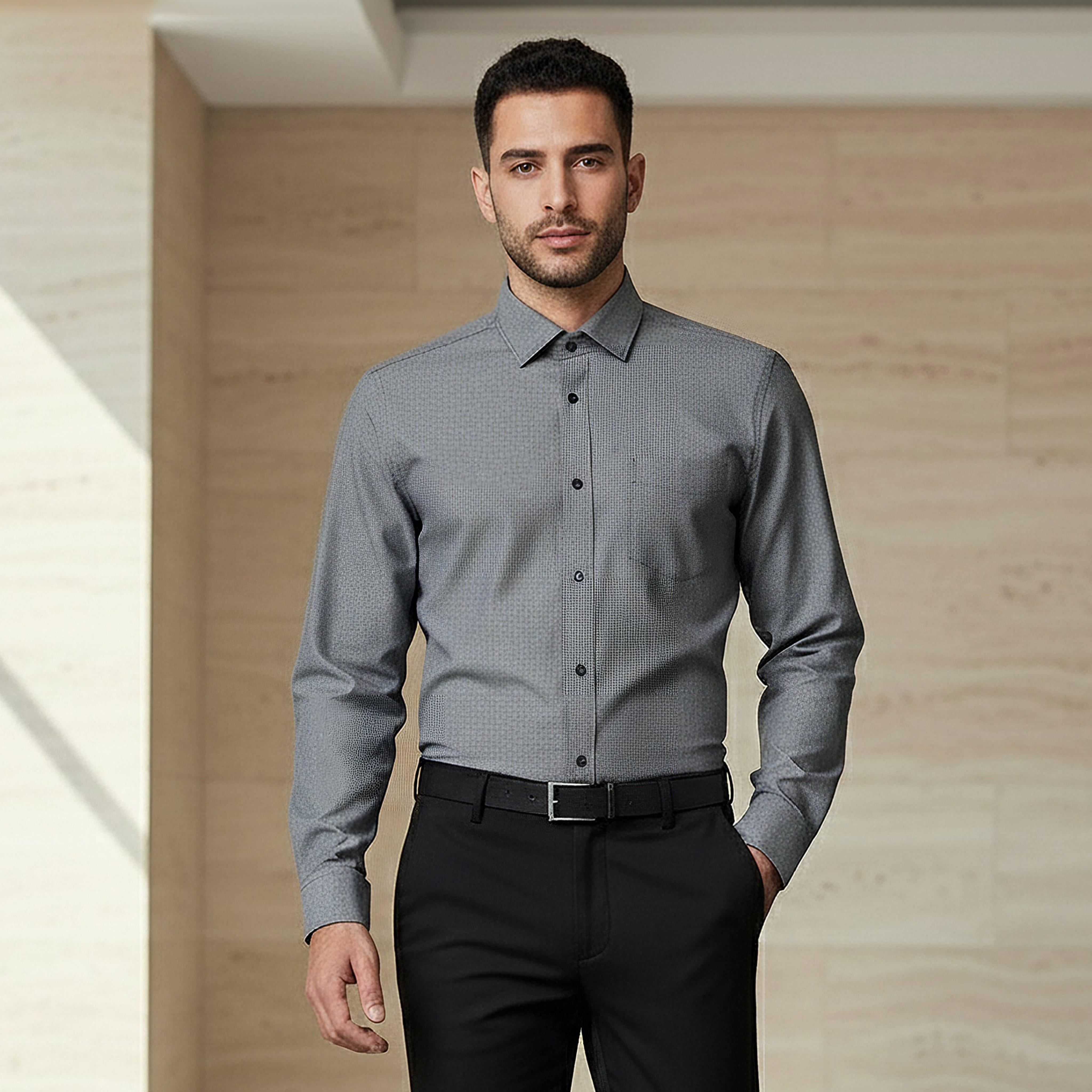 Men Regular Fit Spread Collar Textured Long Sleeves Shirt-men-clothing-shirts-image-1