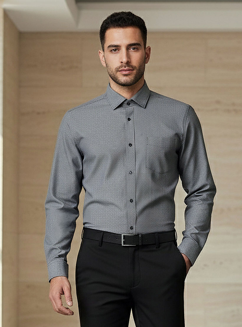 Men Regular Fit Spread Collar Textured Long Sleeves Shirt-men-clothing-shirts-image-1