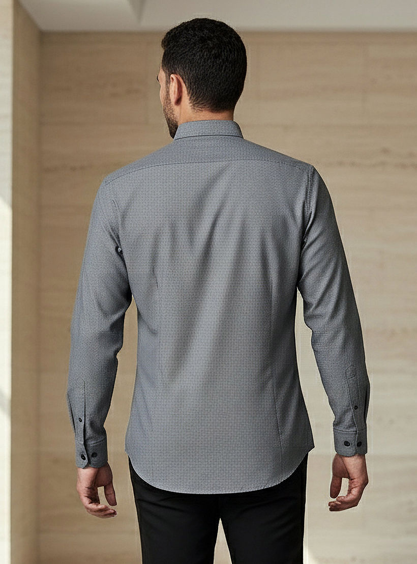 Men Regular Fit Spread Collar Textured Long Sleeves Shirt-men-clothing-shirts-image-3