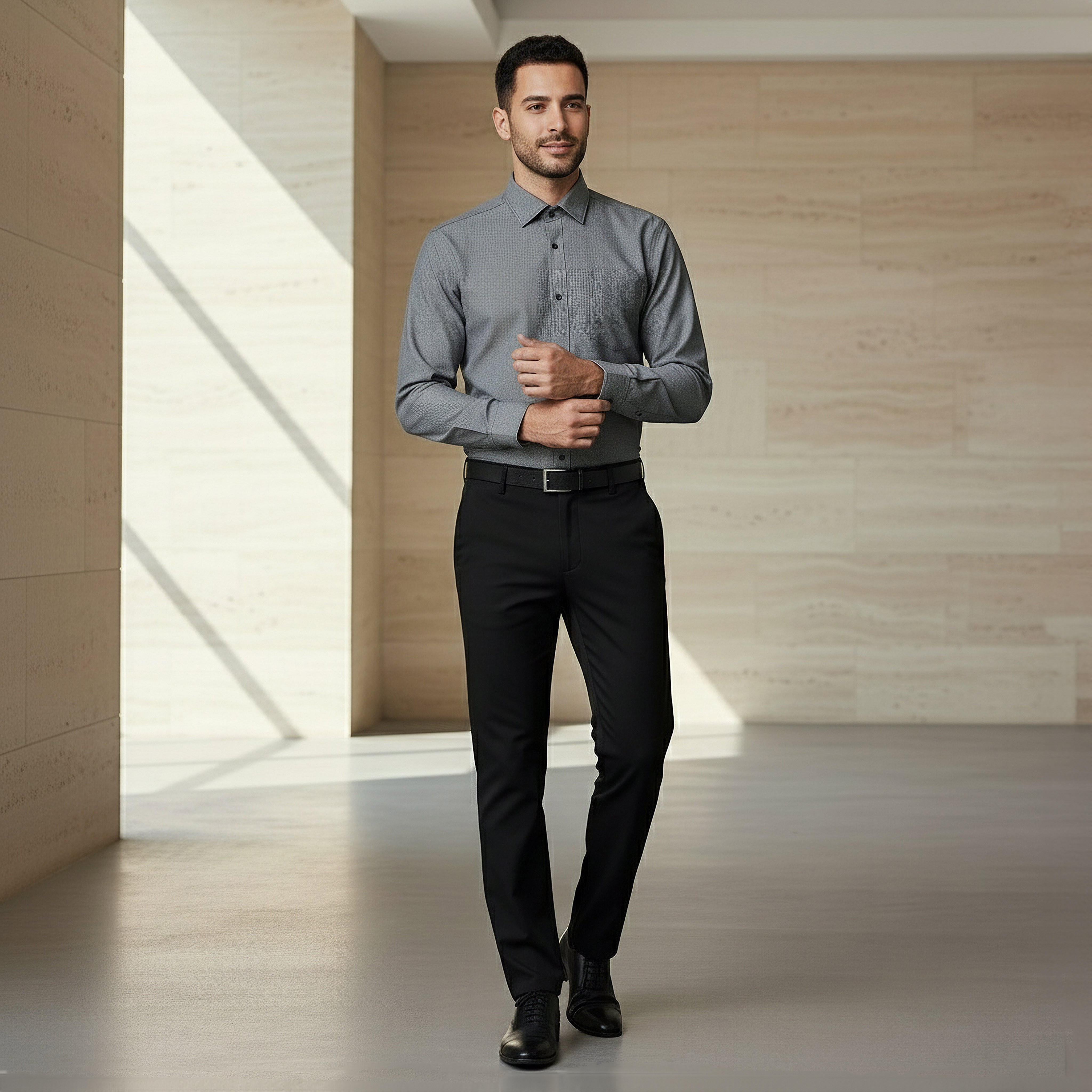 Men Regular Fit Spread Collar Textured Long Sleeves Shirt-men-clothing-shirts-image-4