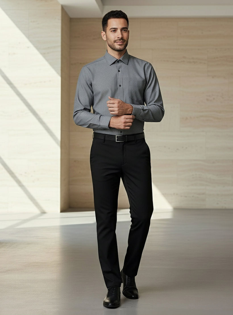 Men Regular Fit Spread Collar Textured Long Sleeves Shirt-men-clothing-shirts-image-4