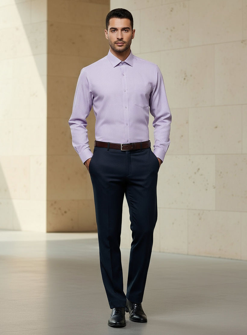 Men Regular Fit Spread Collar Textured Long Sleeves Shirt-men-clothing-shirts-image-4