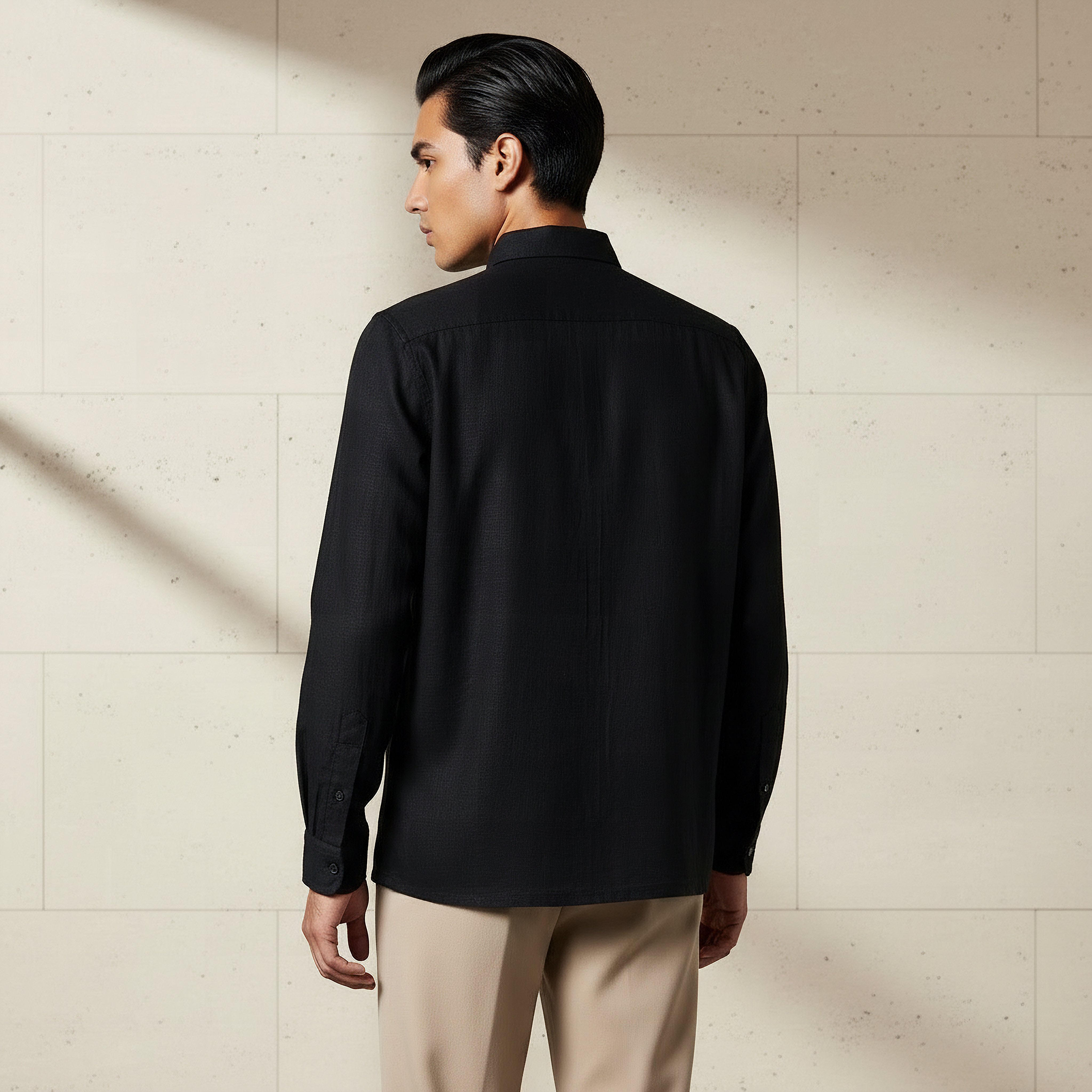 Men Regular Fit Collared Long Sleeves Linen Blend Shirt-men-clothing-shirts-image-3