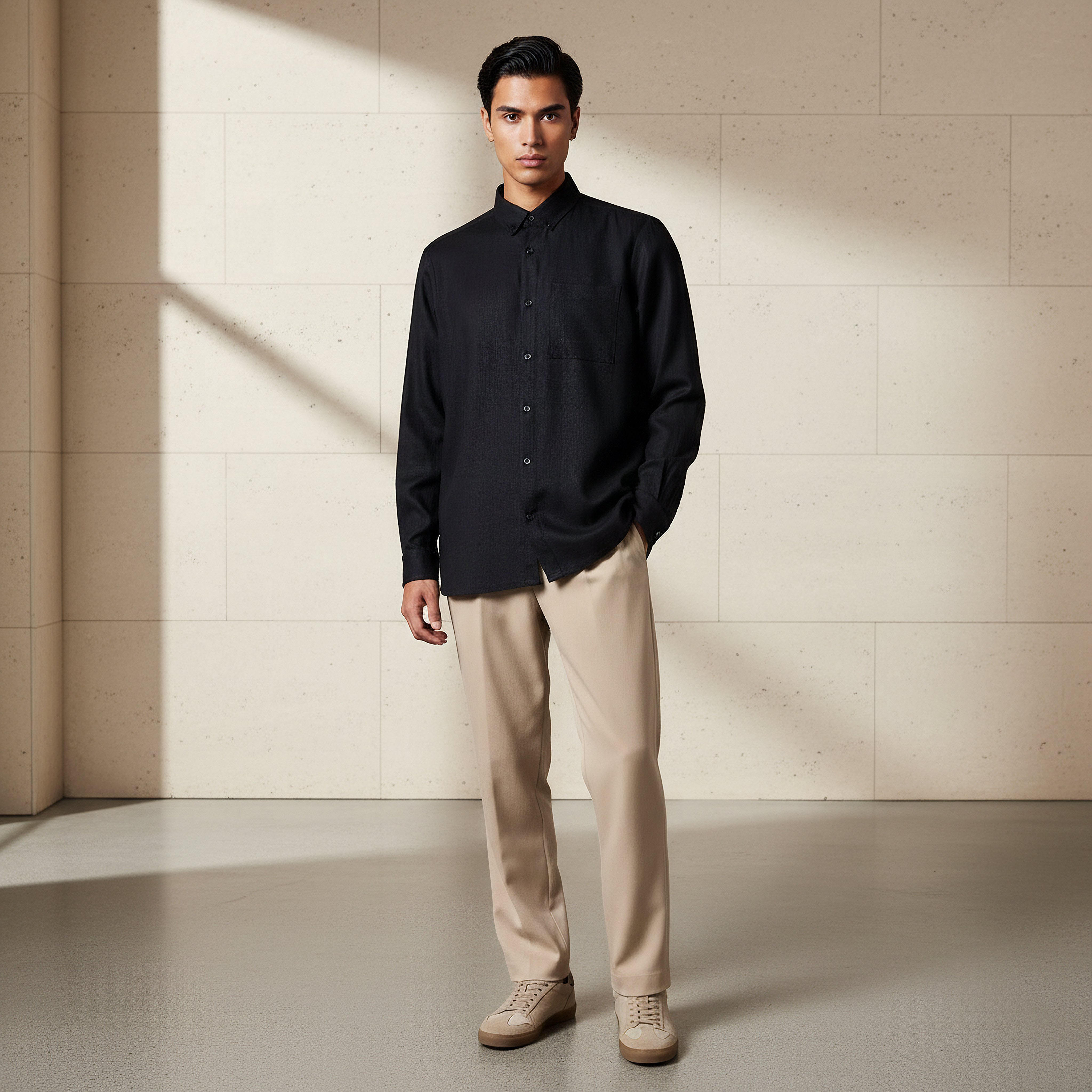 قميص من مزيج الكتان بقصة عادية وياقة عادية وأكمام طويلة للرجال-men-clothing-shirts-image-5