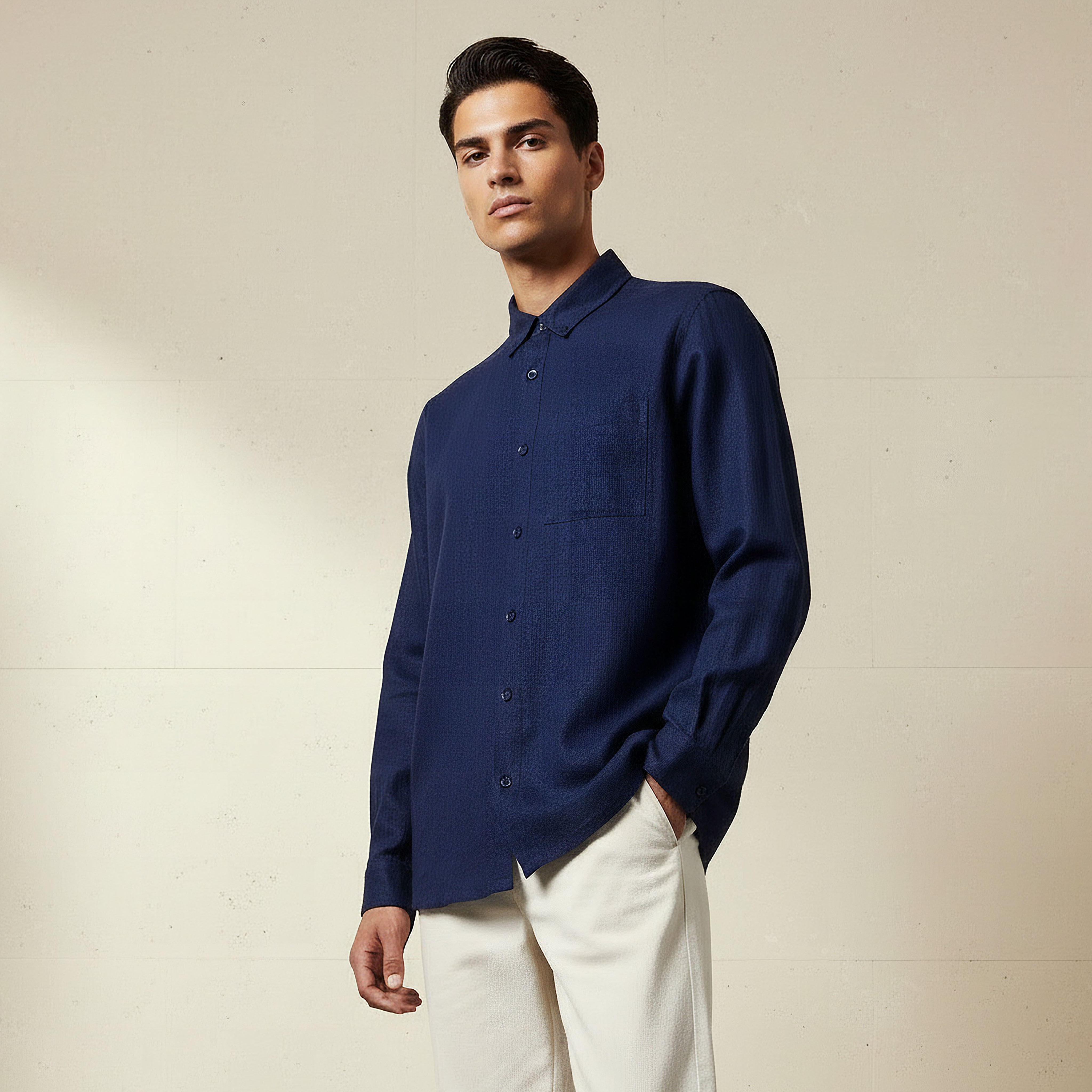Men Regular Fit Collared Long Sleeves Linen Blend Shirt-men-clothing-shirts-image-1