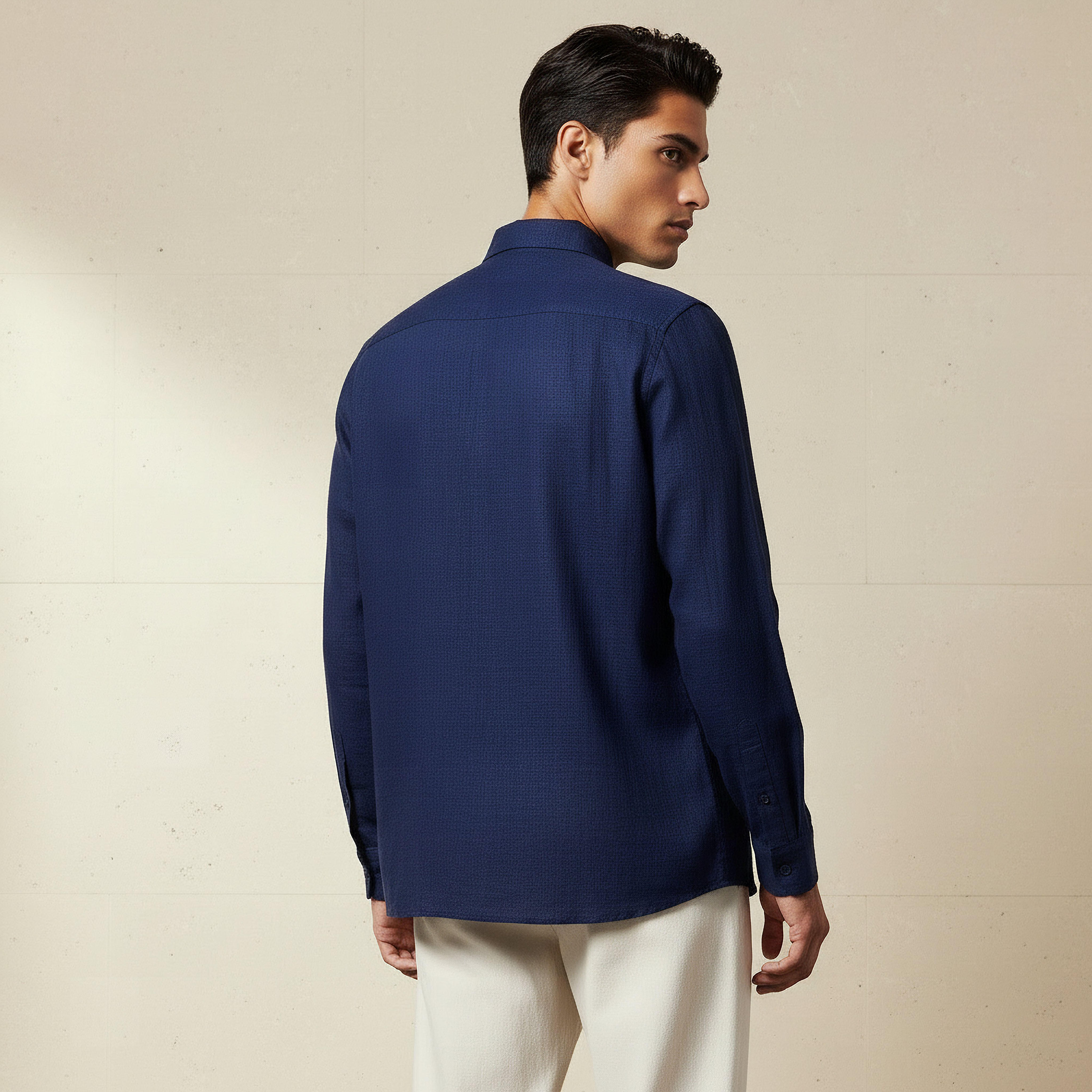 Men Regular Fit Collared Long Sleeves Linen Blend Shirt-men-clothing-shirts-image-3