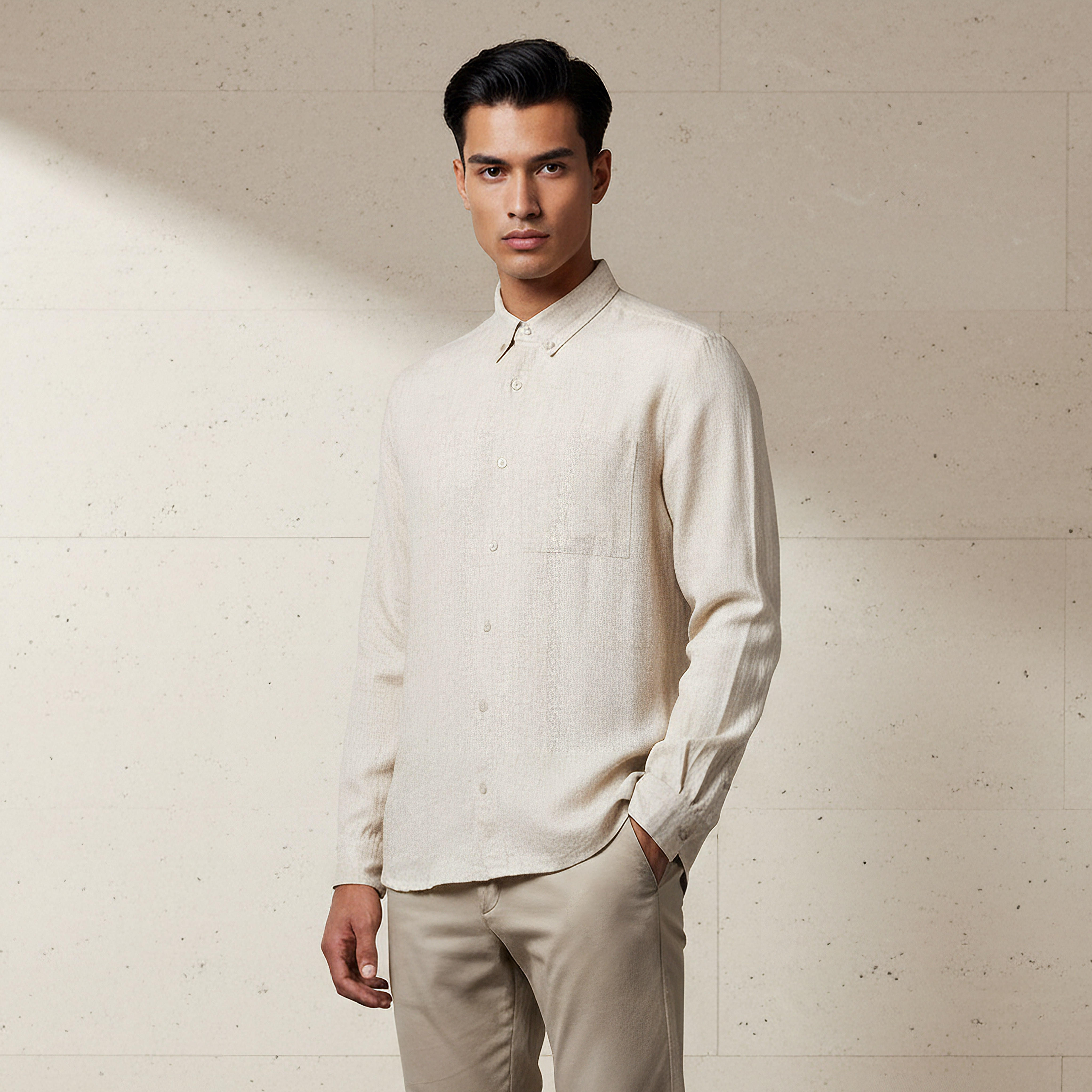 قميص من مزيج الكتان بقصة عادية وياقة عادية وأكمام طويلة للرجال-men-clothing-shirts-image-4