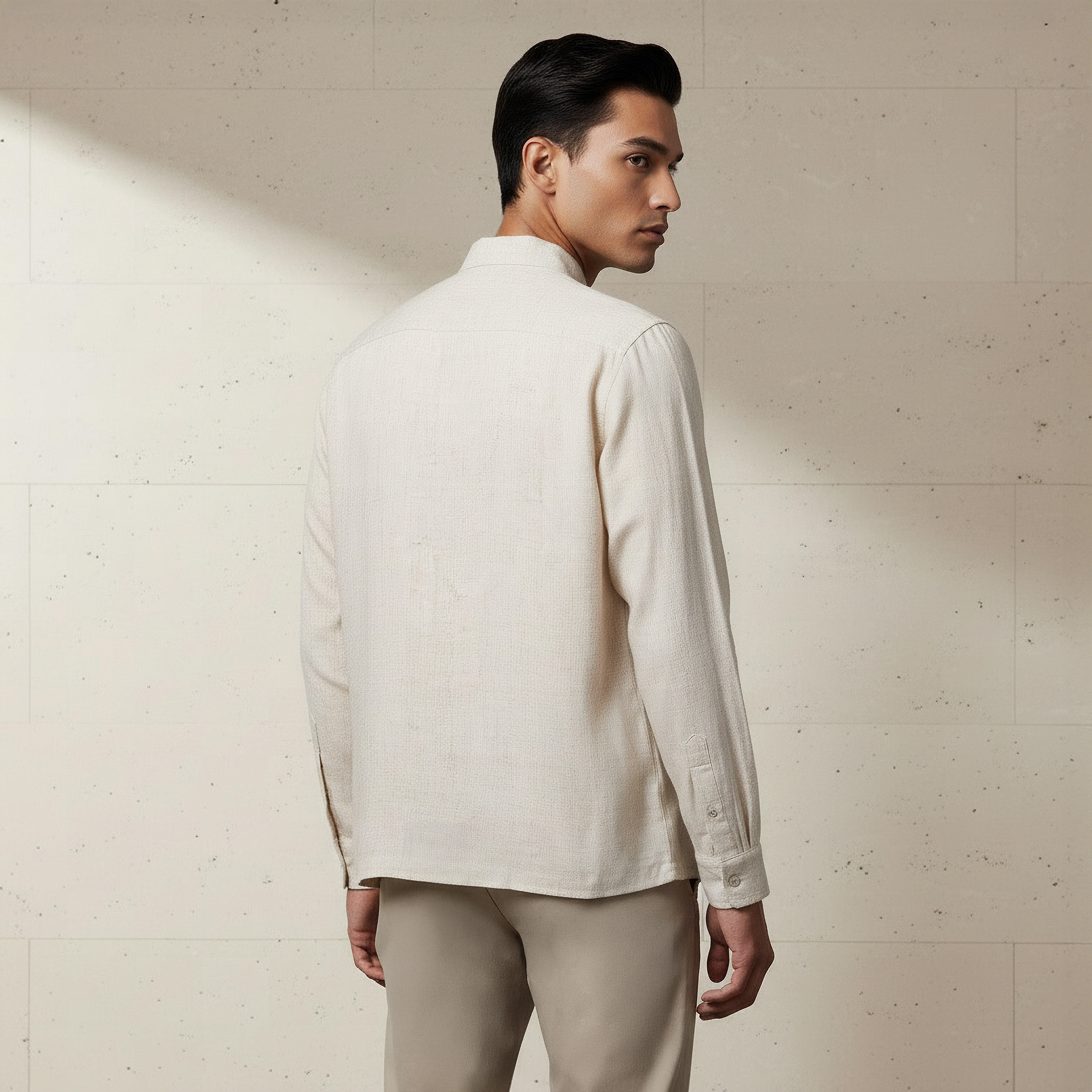 قميص من مزيج الكتان بقصة عادية وياقة عادية وأكمام طويلة للرجال-men-clothing-shirts-image-3