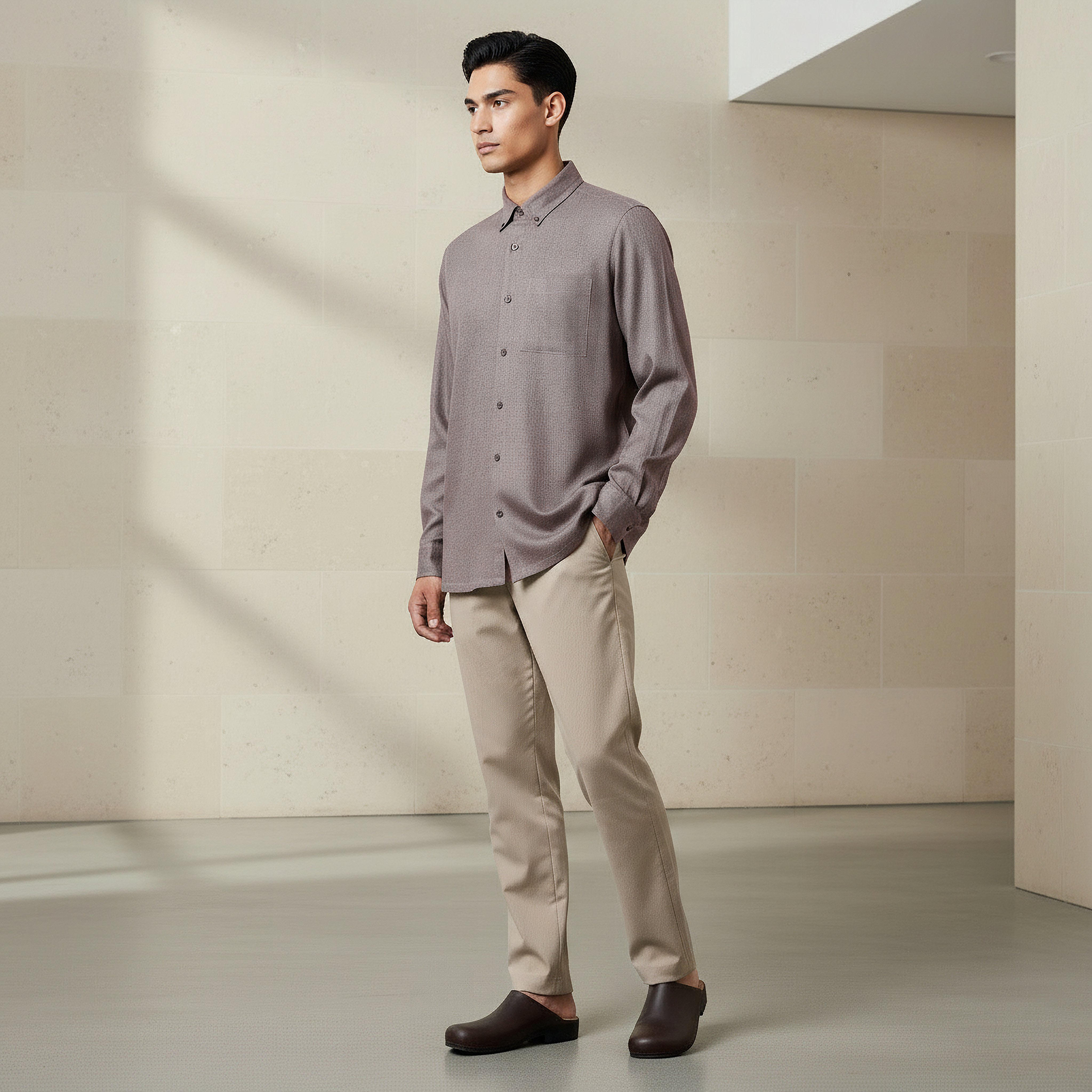 قميص من مزيج الكتان بقصة عادية وياقة عادية وأكمام طويلة للرجال-men-clothing-shirts-image-2