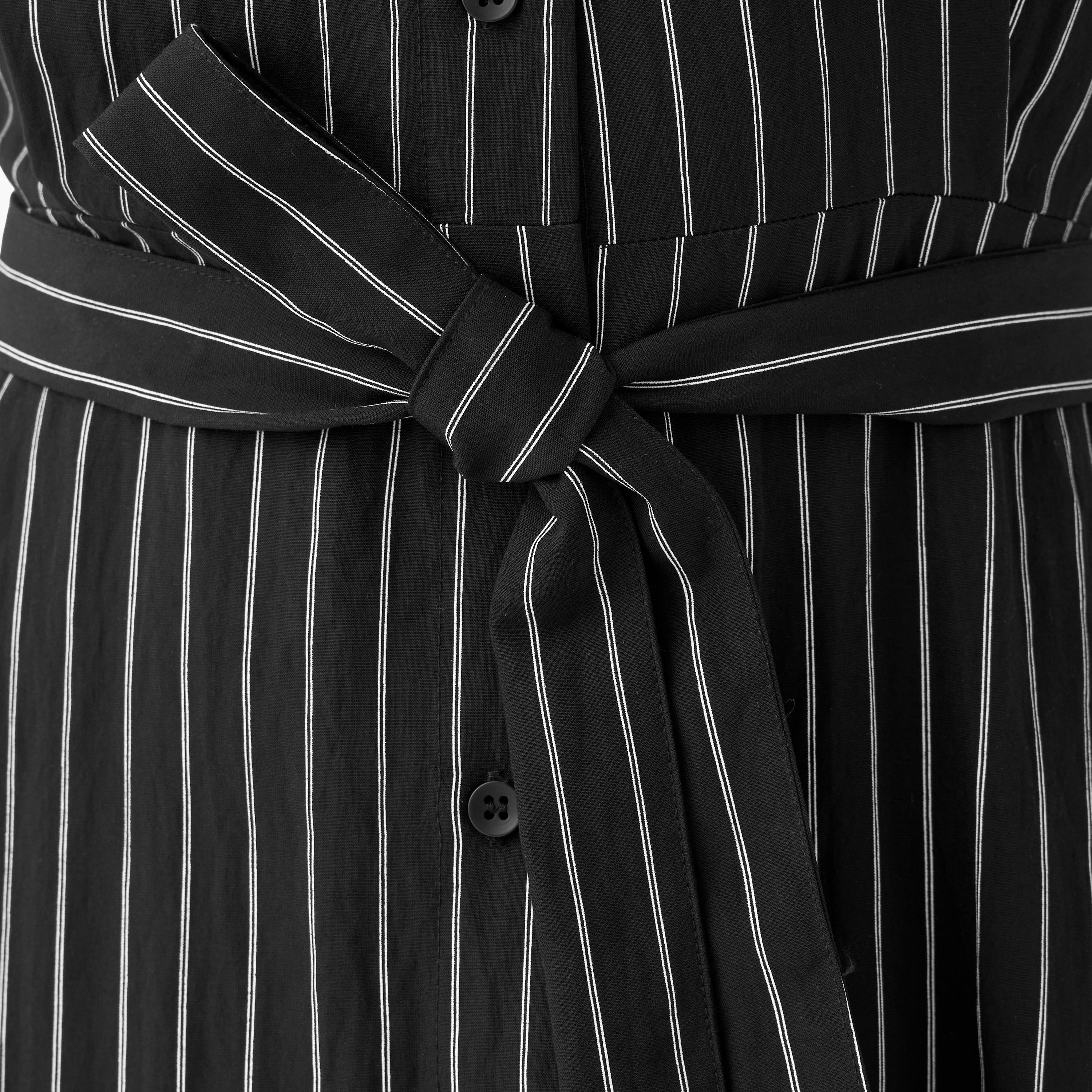 Striped Shirt Women Dress with Belt-women-clothing-dresses-image-2