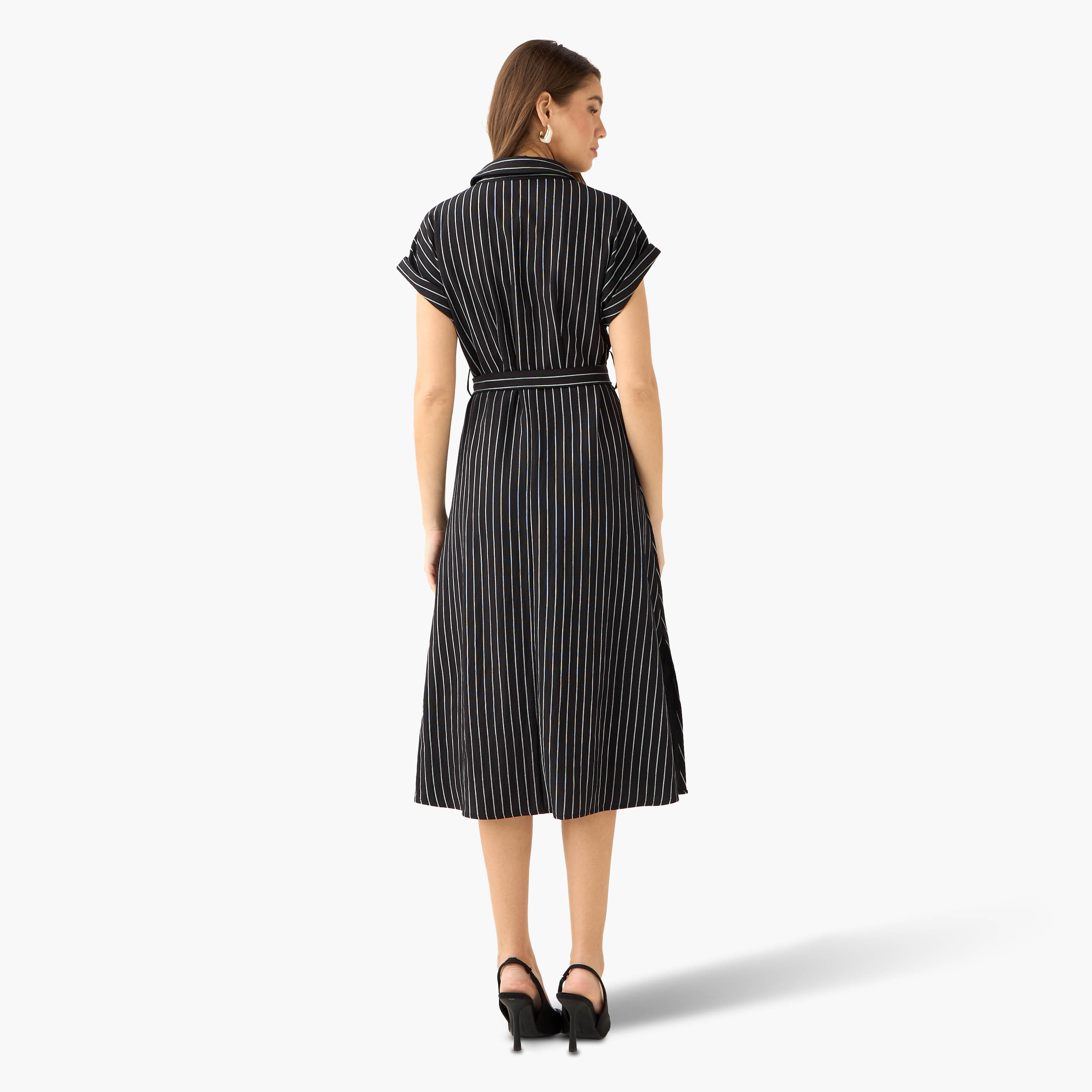 Striped Shirt Women Dress with Belt-women-clothing-dresses-image-4
