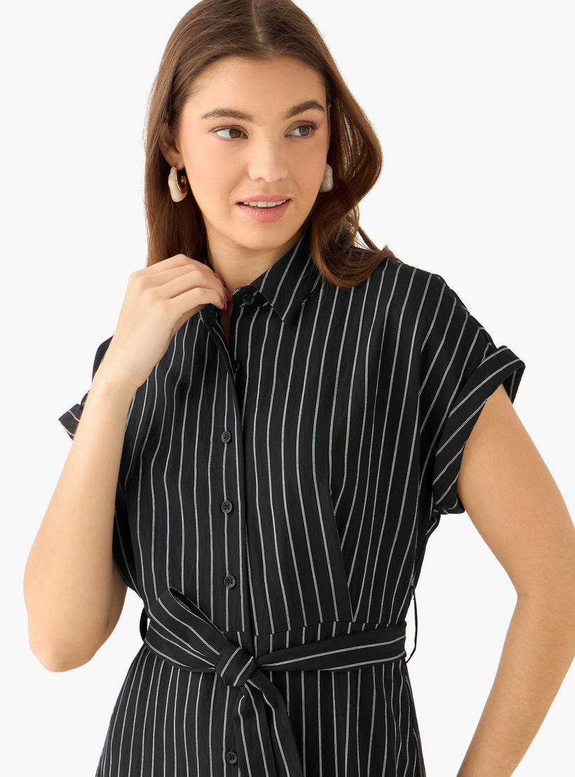 Striped Shirt Women Dress with Belt-women-clothing-dresses-image-5
