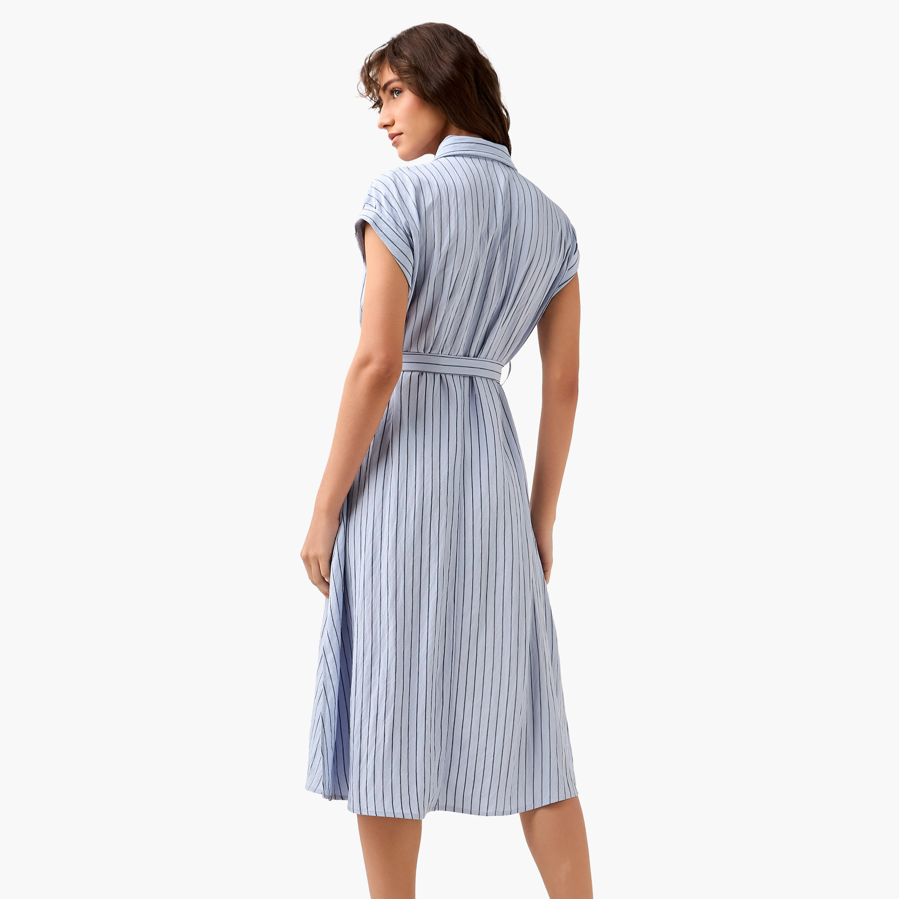 Striped Shirt Women Dress with Belt-women-clothing-dresses-image-3