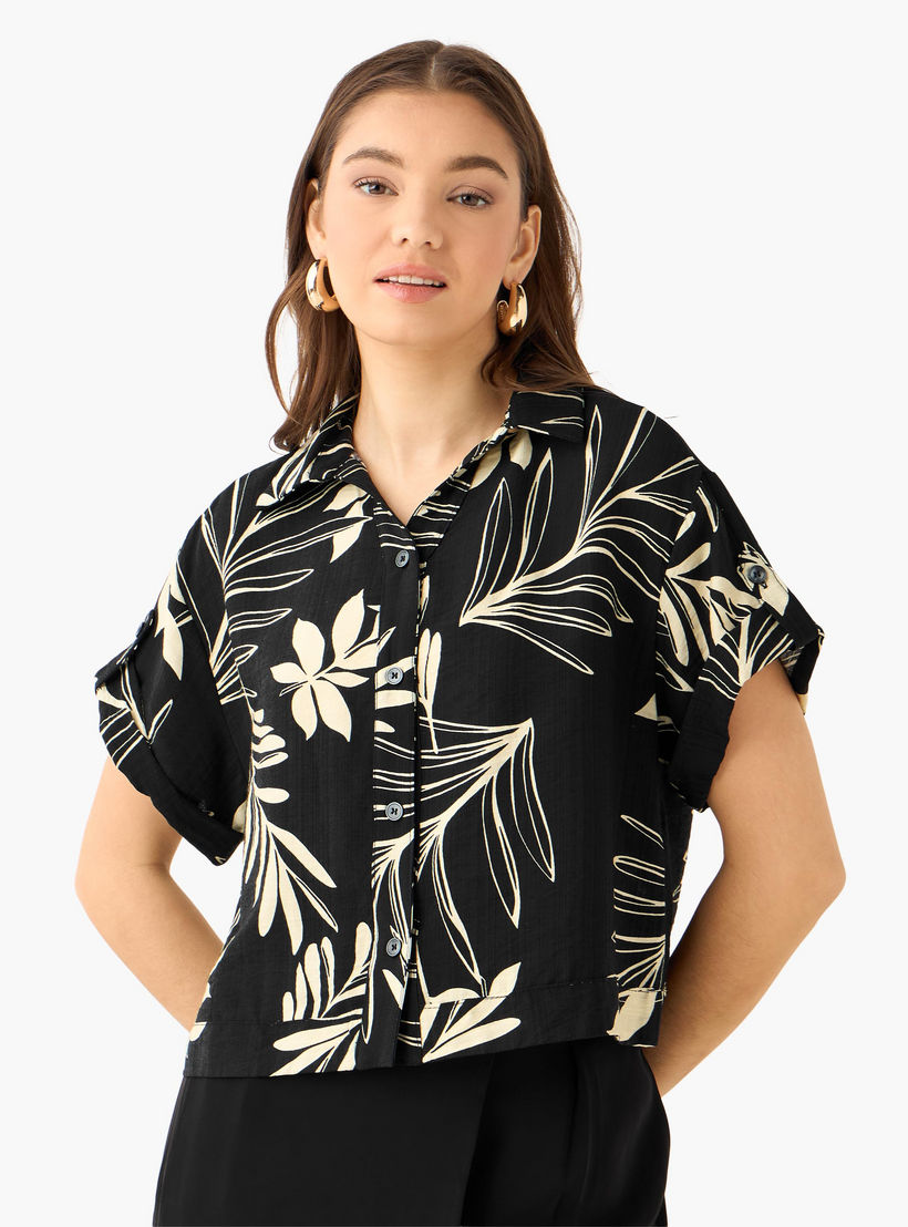 Cropped Shirt with Leaf Print-women-clothing-shirtsandblouses-shirts-image-2