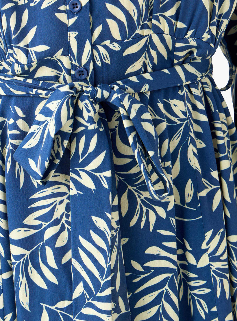 Leaf Print Viscose Women Shirt Dress with Belt-women-clothing-dresses-image-2
