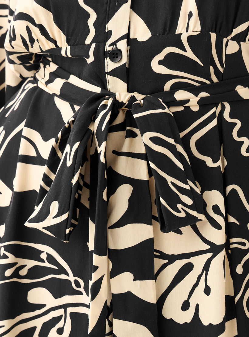 Leaf Print Viscose Women Shirt Dress with Belt-women-clothing-dresses-image-2