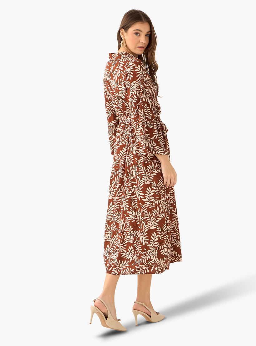 Leaf Print Viscose Women Shirt Dress with Belt-women-clothing-dresses-image-4