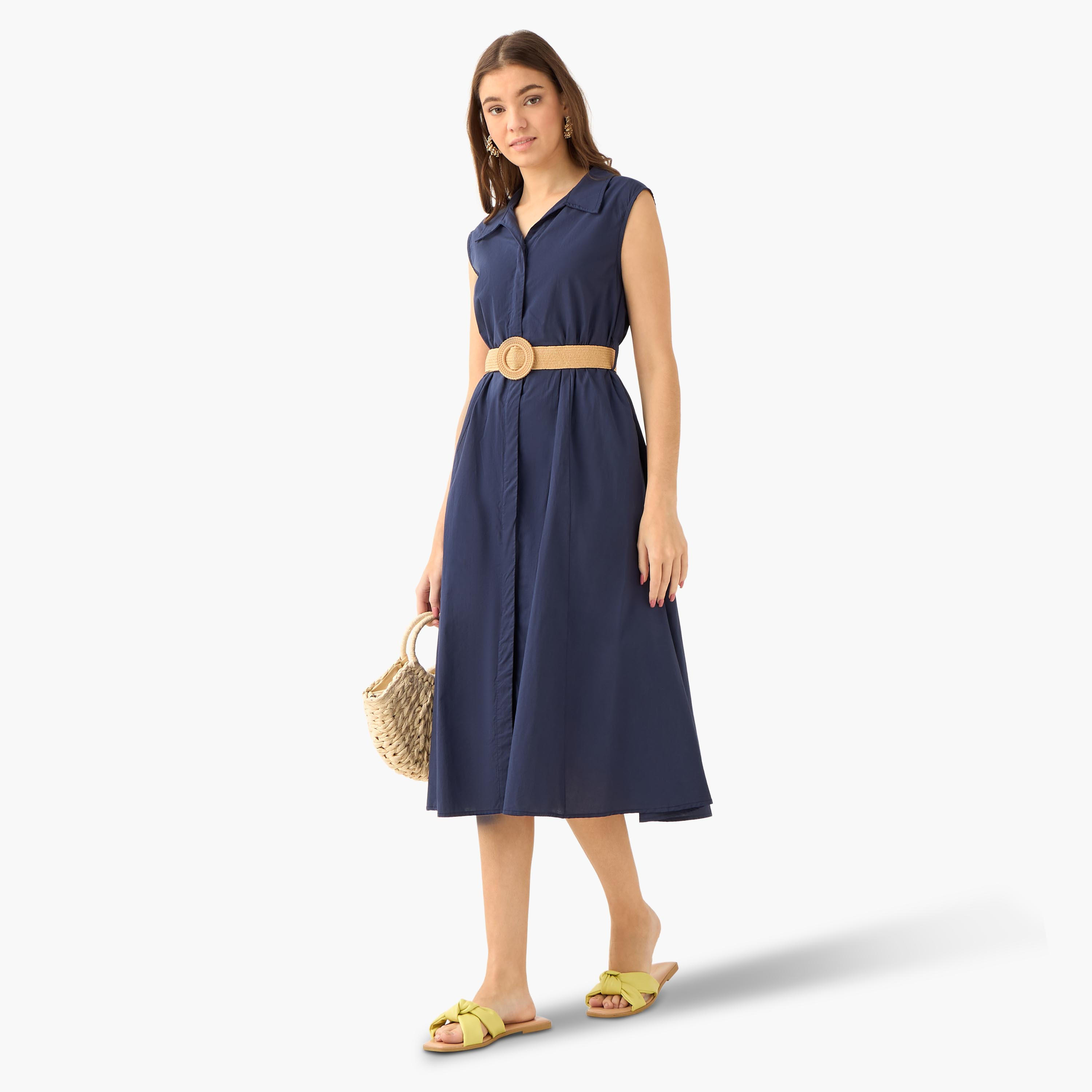 فستان قميص ميدي قطن بحزام-women-clothing-dresses-image-3