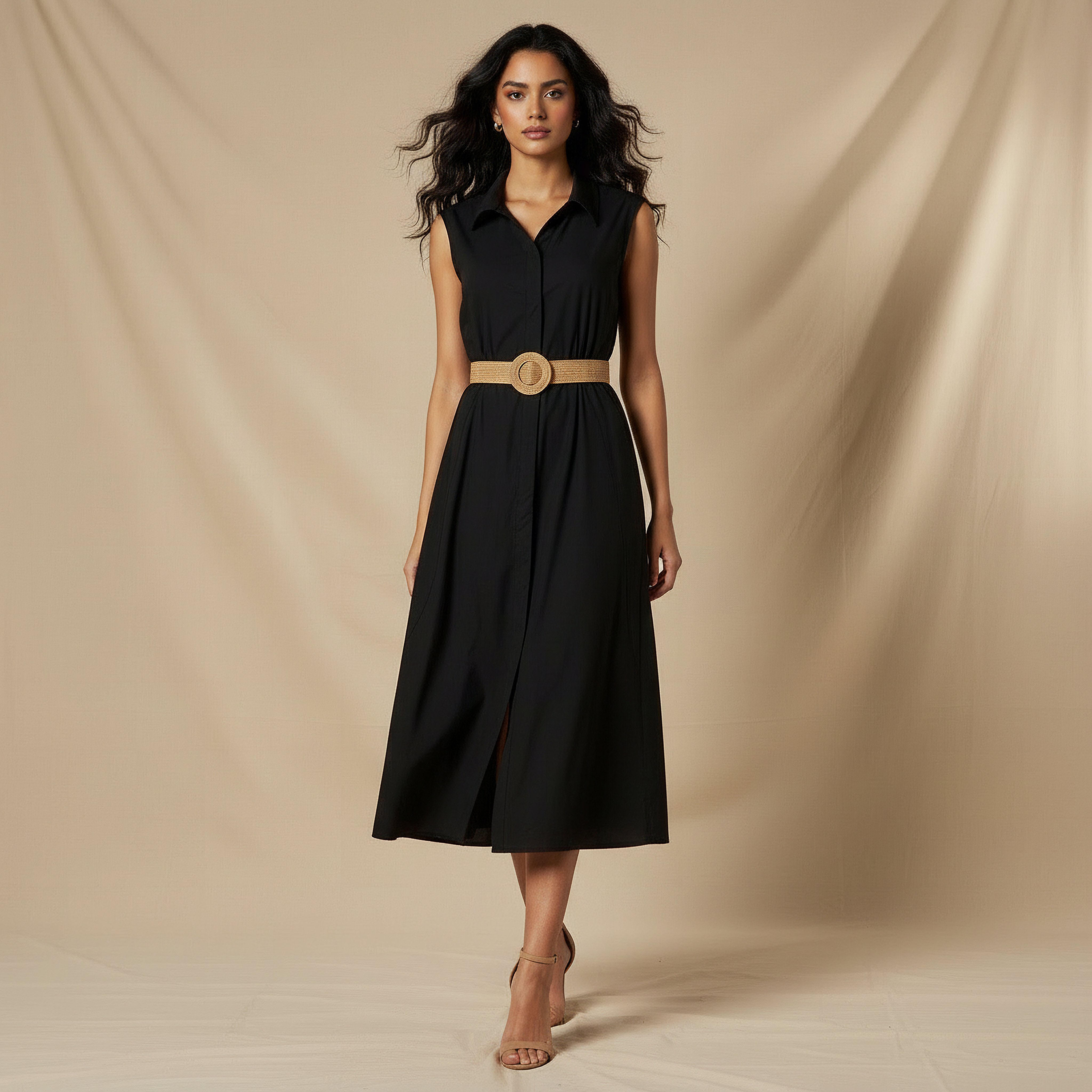 فستان قميص ميدي قطن بحزام-women-clothing-dresses-image-1