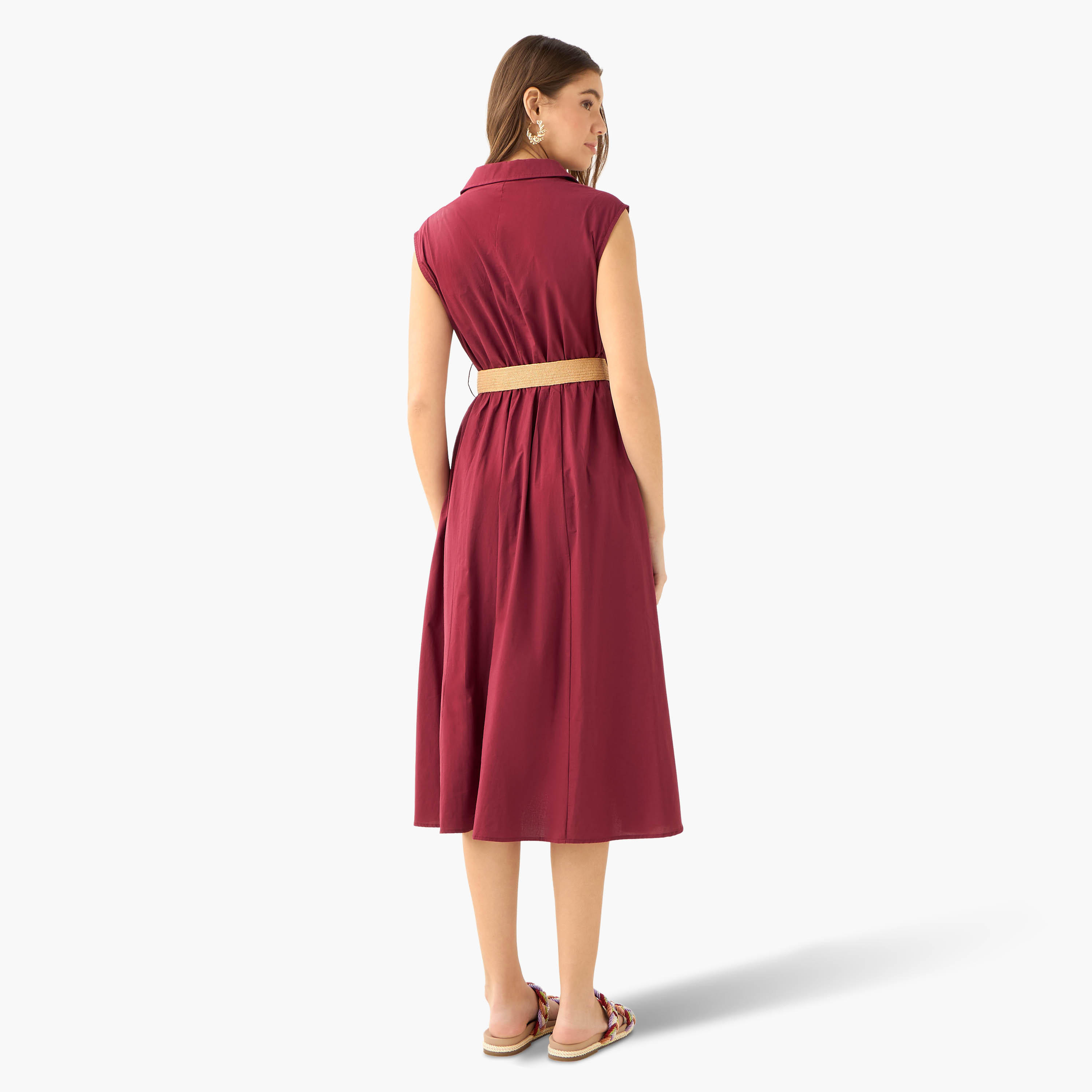 فستان قميص ميدي قطن بحزام-women-clothing-dresses-image-4